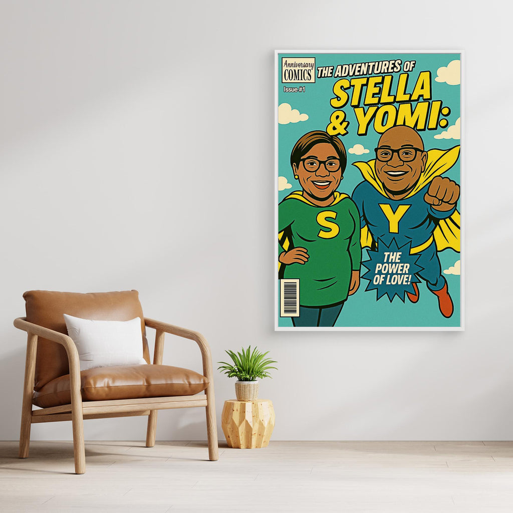 Custom Couple Superhero Comic Portrait | Personalised Wall Art