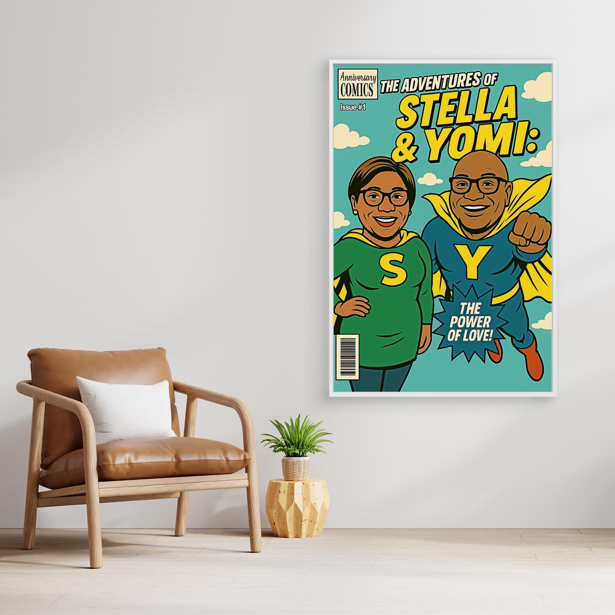 Custom Couple Superhero Comic Portrait | Personalised Wall Art