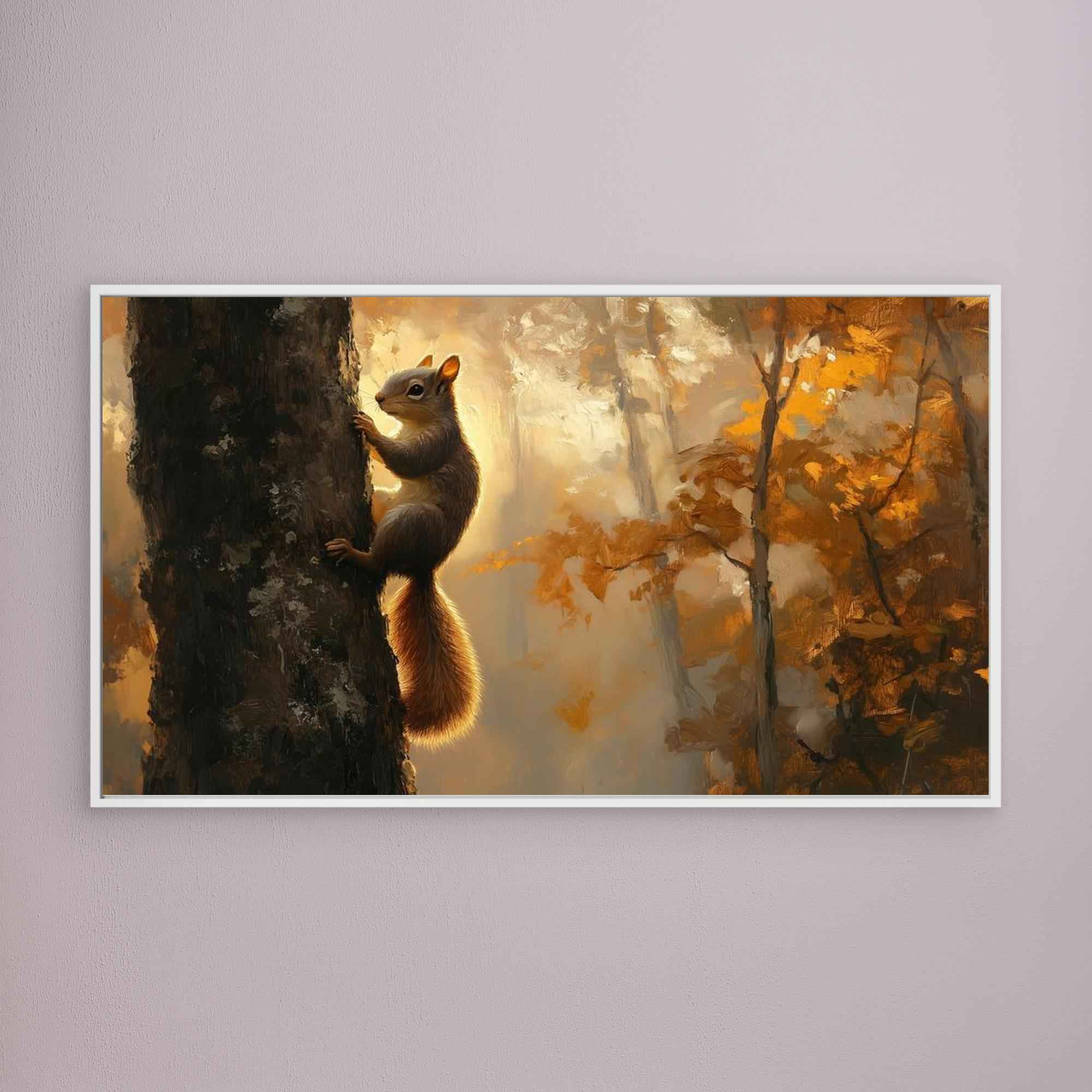 Large Autumn Squirrel Woodland Canvas Wall Art - Framed Pop Art