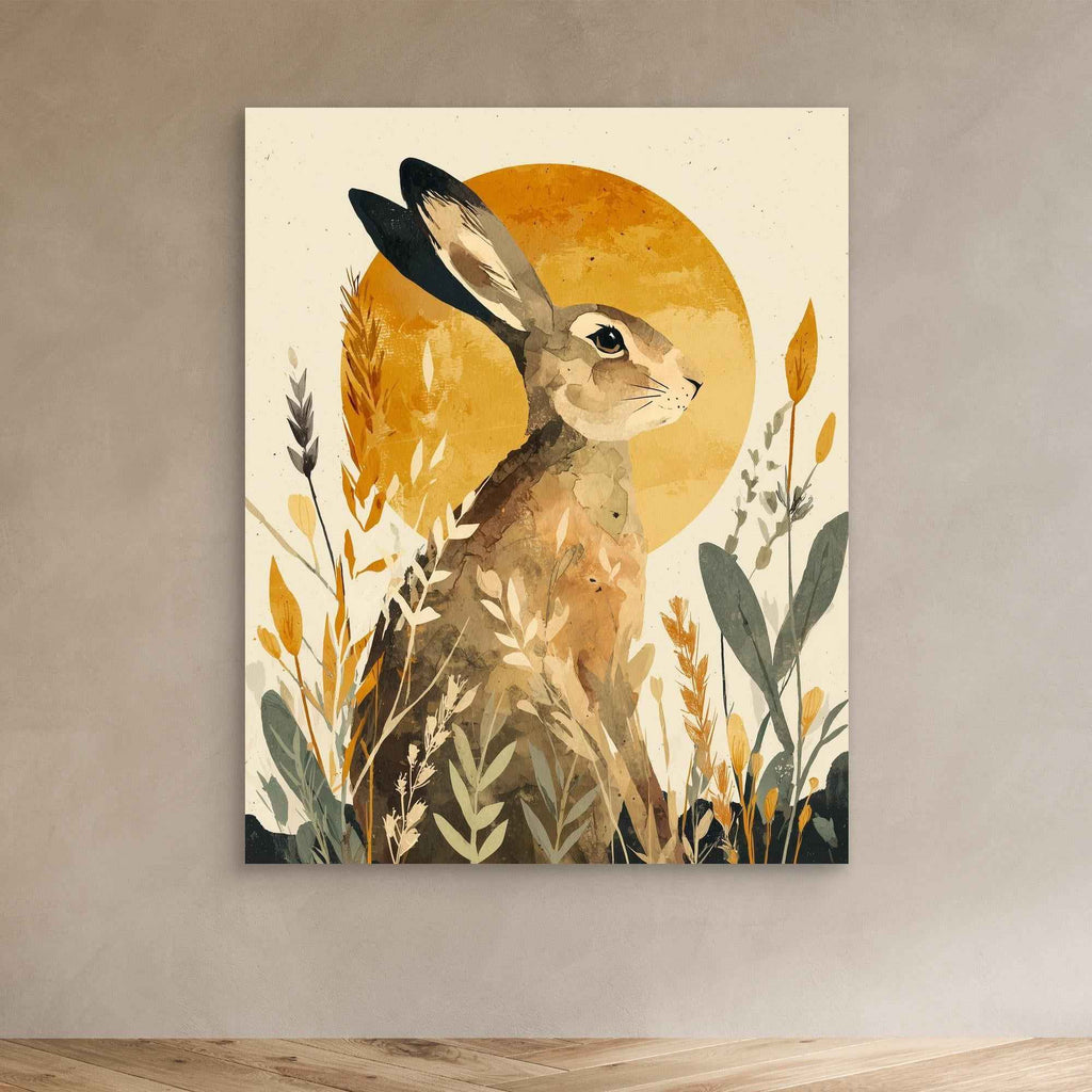 Watercolor Hare Sun Meadow Canvas Print | Nursery - Framed Pop Art