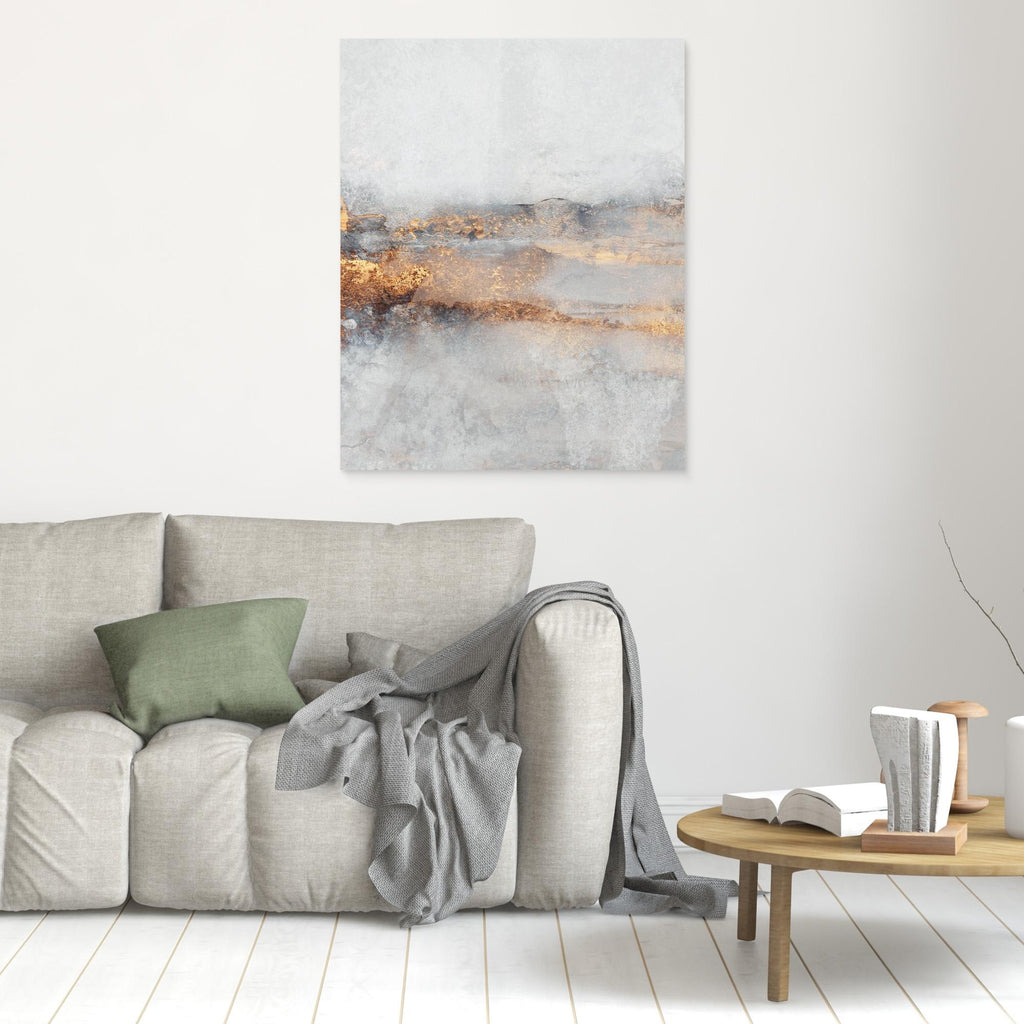 Abstract Gold & Grey Canvas | Modern Luxury Hallway Art - Framed Pop Art