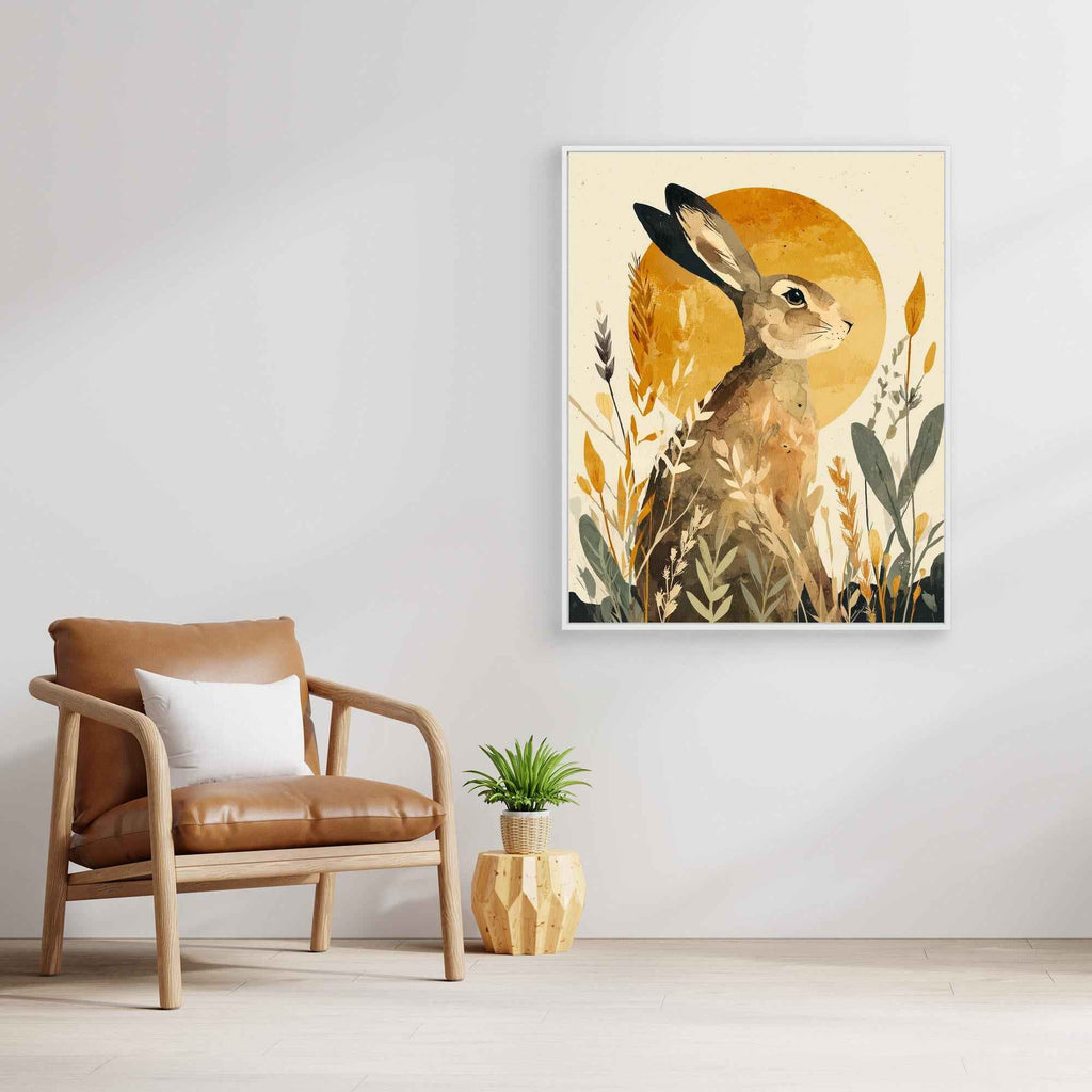Watercolor Hare Sun Meadow Canvas Print | Nursery - Framed Pop Art