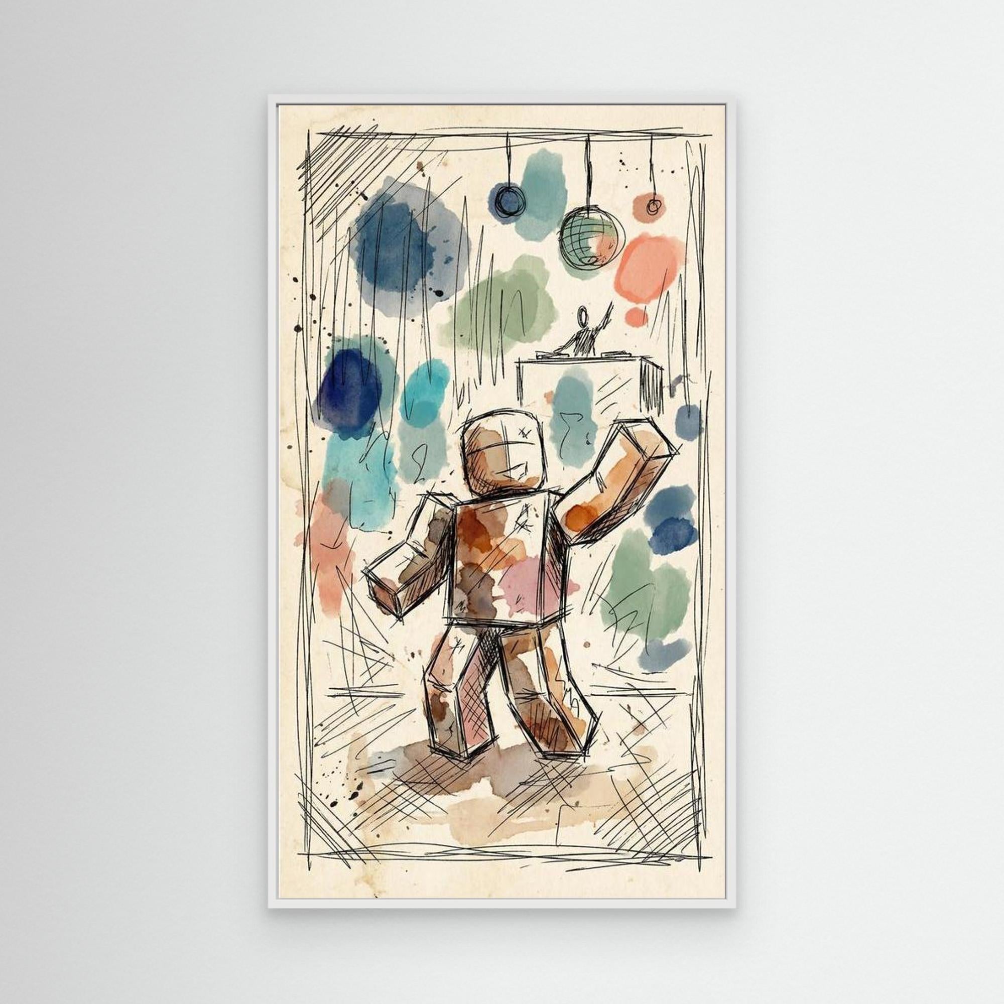 Roblox DJ Party Art | Block Character Canvas Wall Art - Framed Pop Art