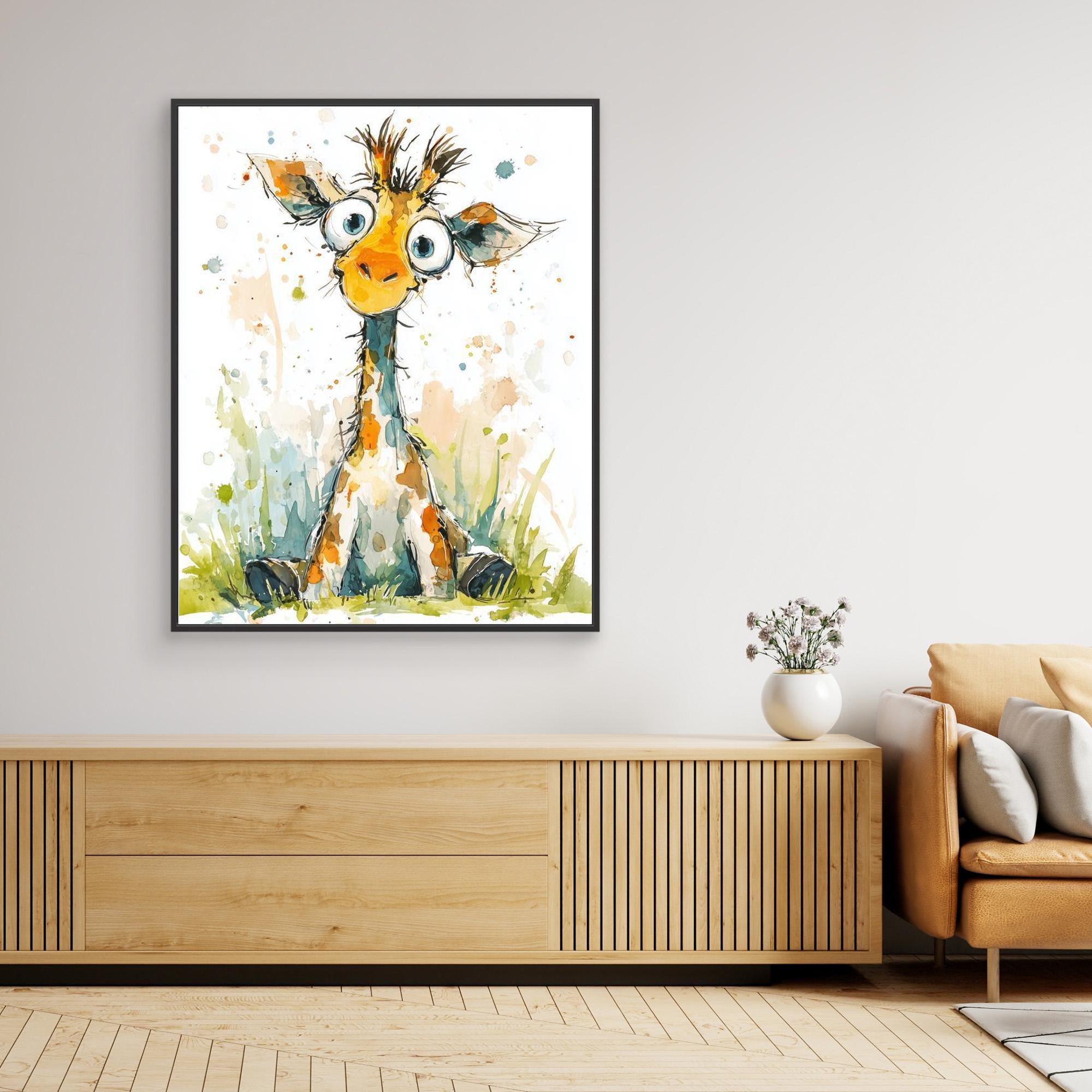 Cute Giraffe Nursery Wall Art | Watercolour Kids Decor - Framed Pop Art