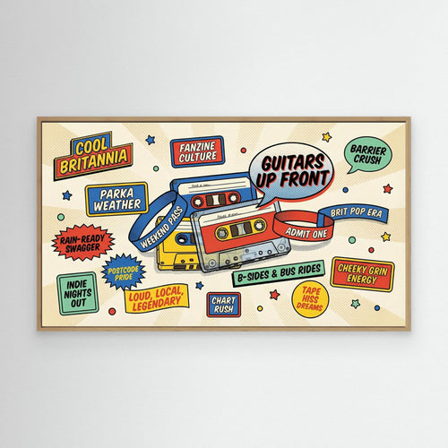 Britpop Cassette Wall Art – Cool Britannia Canvas - Framed Pop Art