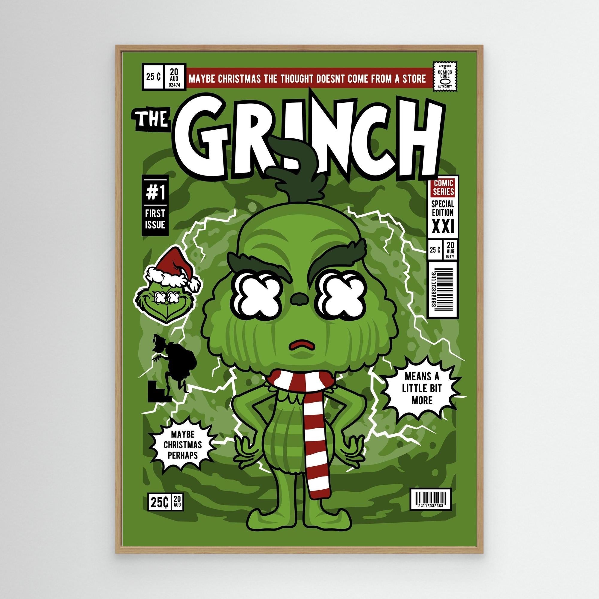 Grinch-Inspired Christmas Wall Art - Framed Pop Art