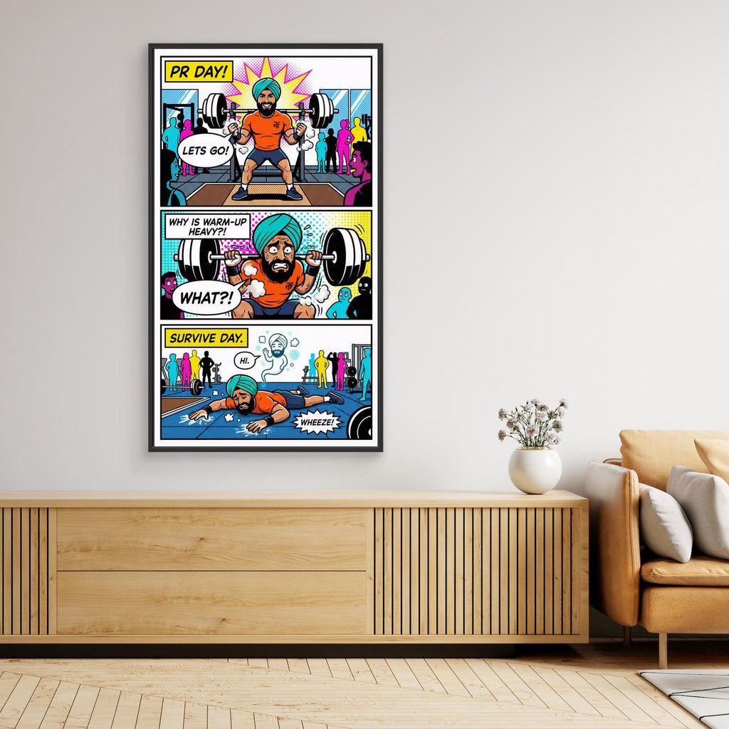 Funny Gym "PR Day" Comic Canvas Print | Fitness Wall Art