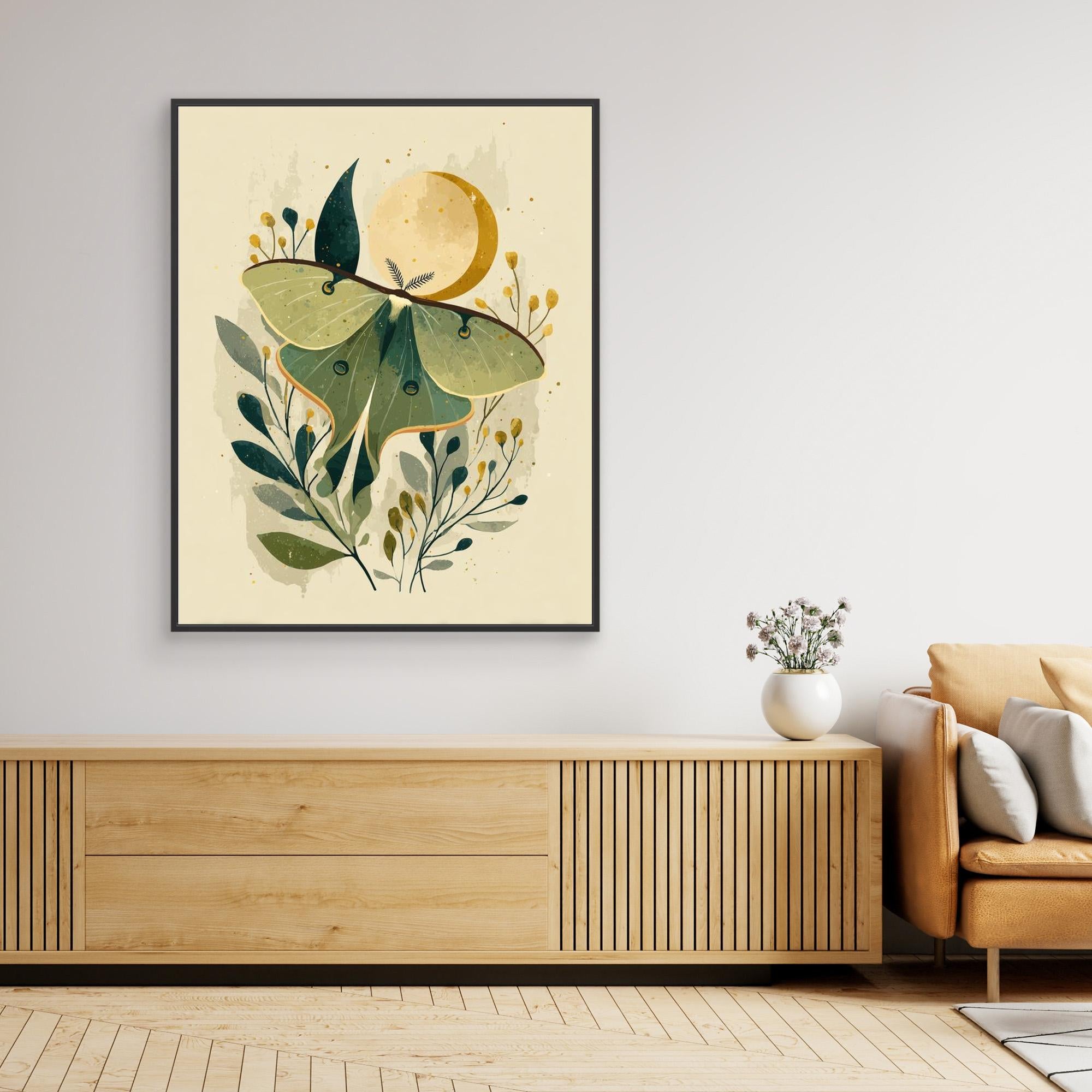 Luna Moth & Crescent Moon Art Print | Nature-Inspired Wall Decor | Nursery - Framed Pop Art