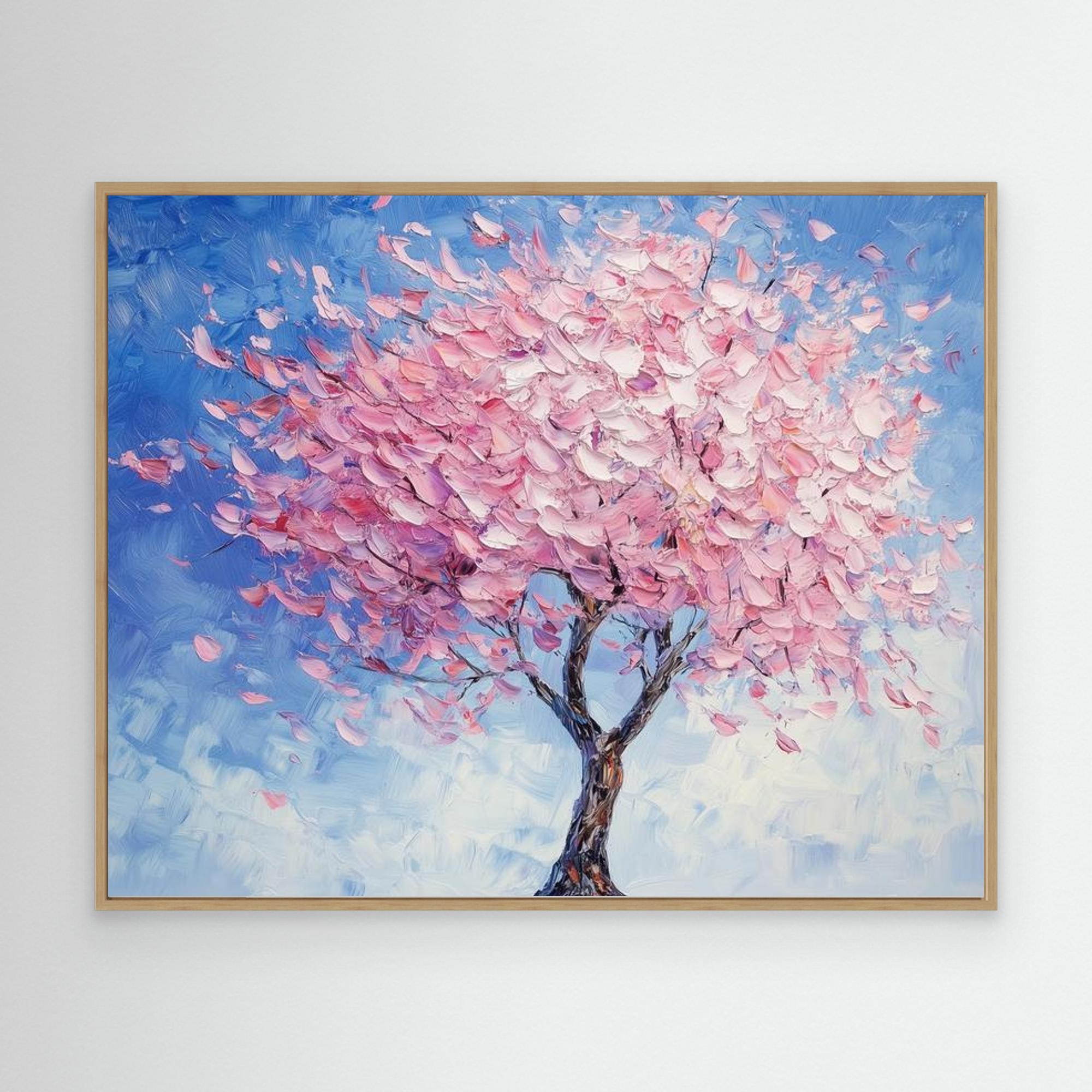 Pink Blossom Tree Canvas Wall Art for Nursery Bedroom