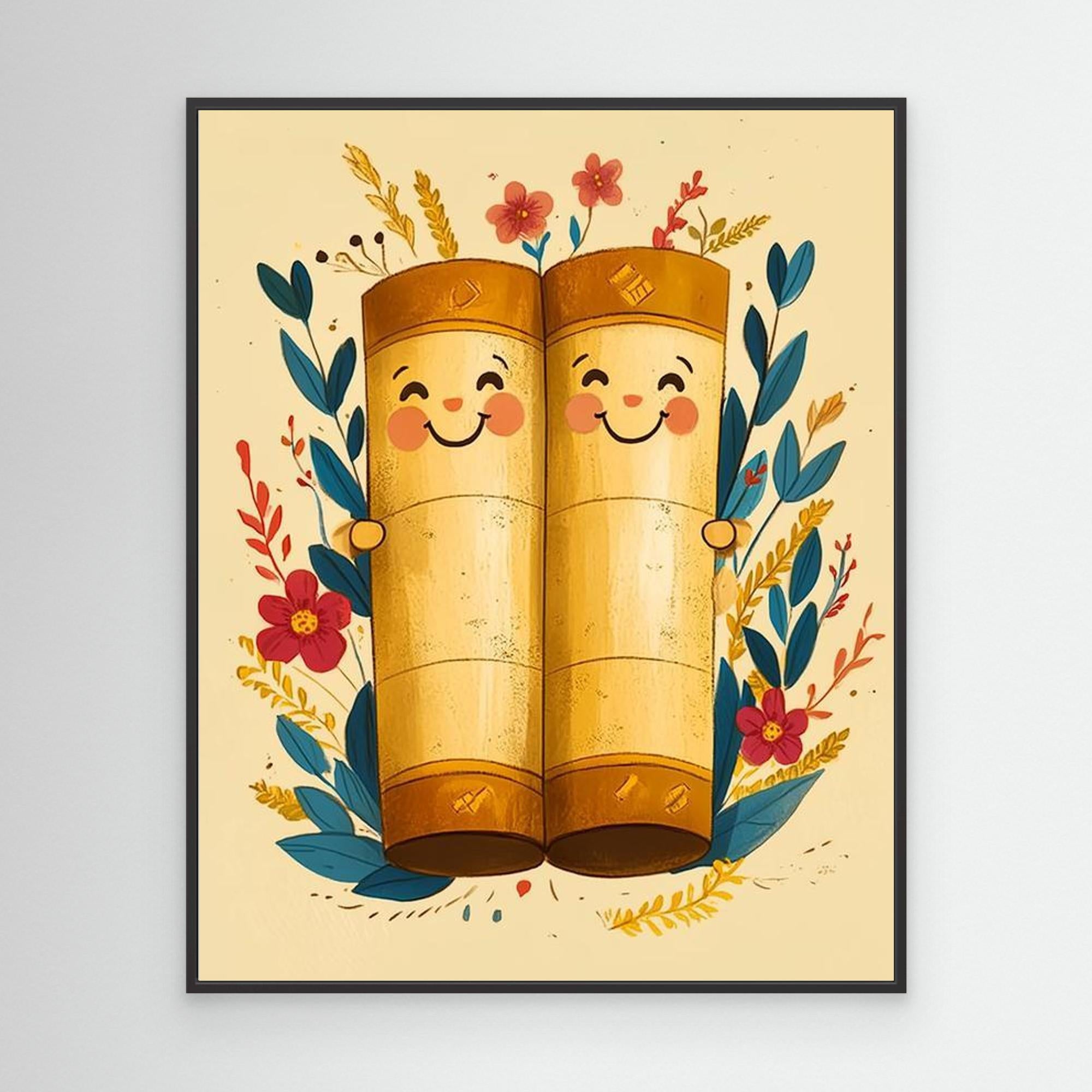 Cute Happy Scrolls Art Print | Whimsical Nursery Wall Decor - Framed Pop Art