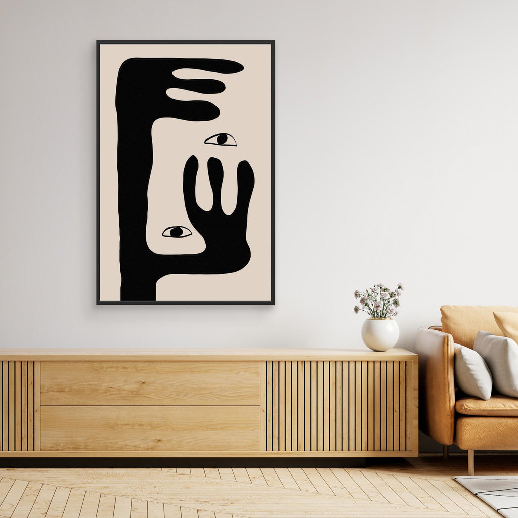 Abstract Face Hallway Wall Art – Minimalist Framed Canvas - Framed Pop Art