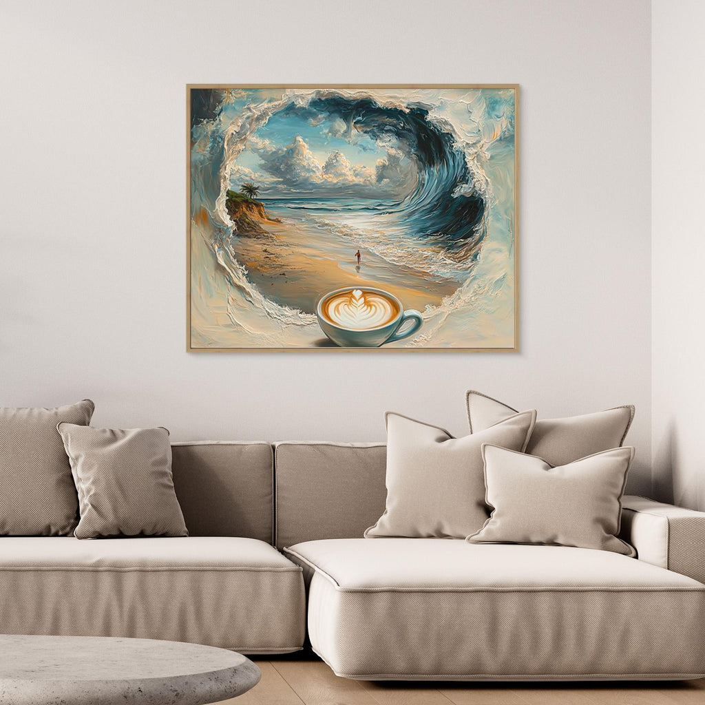 Coffee Wave Beach Wall Art | Modern Kitchen & Office Decor - Framed Pop Art