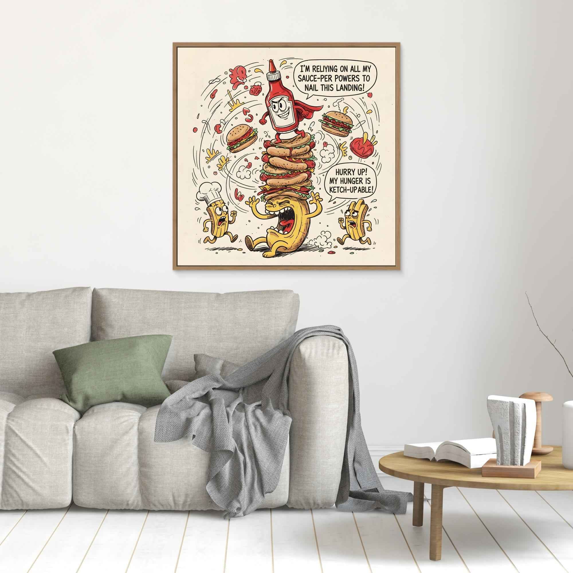Funny Ketchup Burger Canvas Wall Art - Framed Pop Art