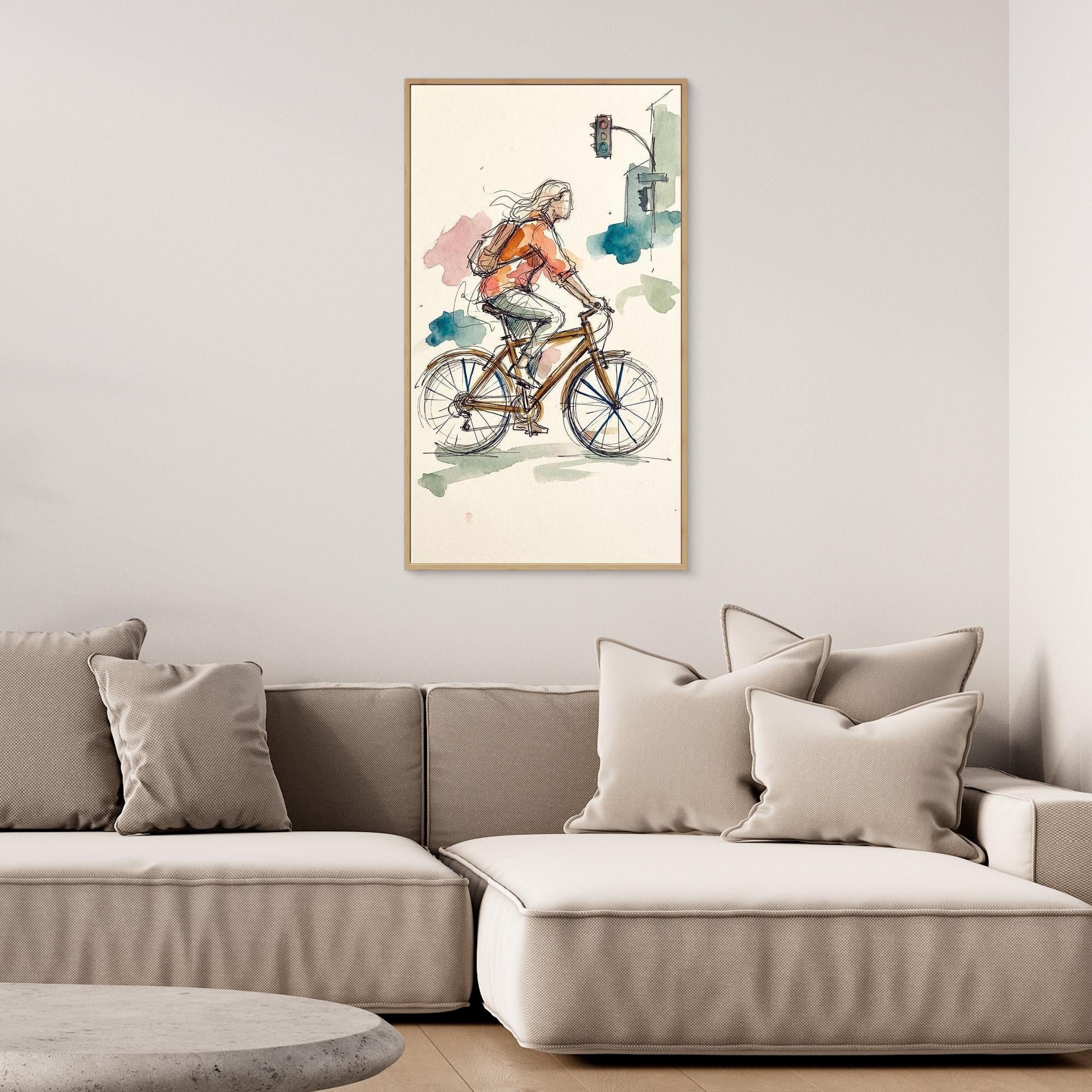 Urban Cycle Sketch Framed Canvas | Breezy City Wall Art - Framed Pop Art