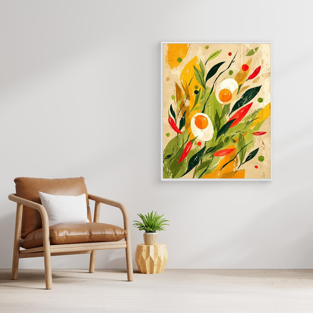 Vibrant Abstract Eggs & Chillies Kitchen Canvas - Framed Pop Art