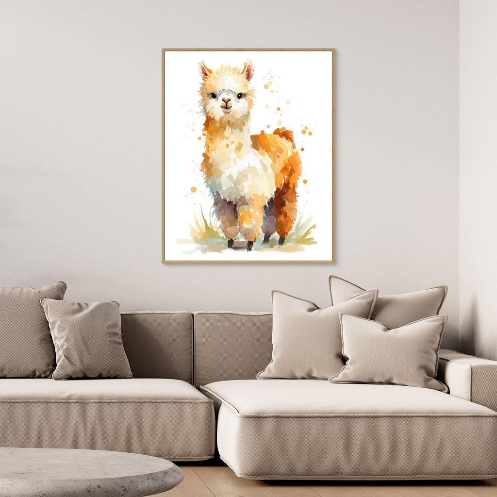 Cute Alpaca Watercolour Art | Scandi Nursery Decor - Framed Pop Art