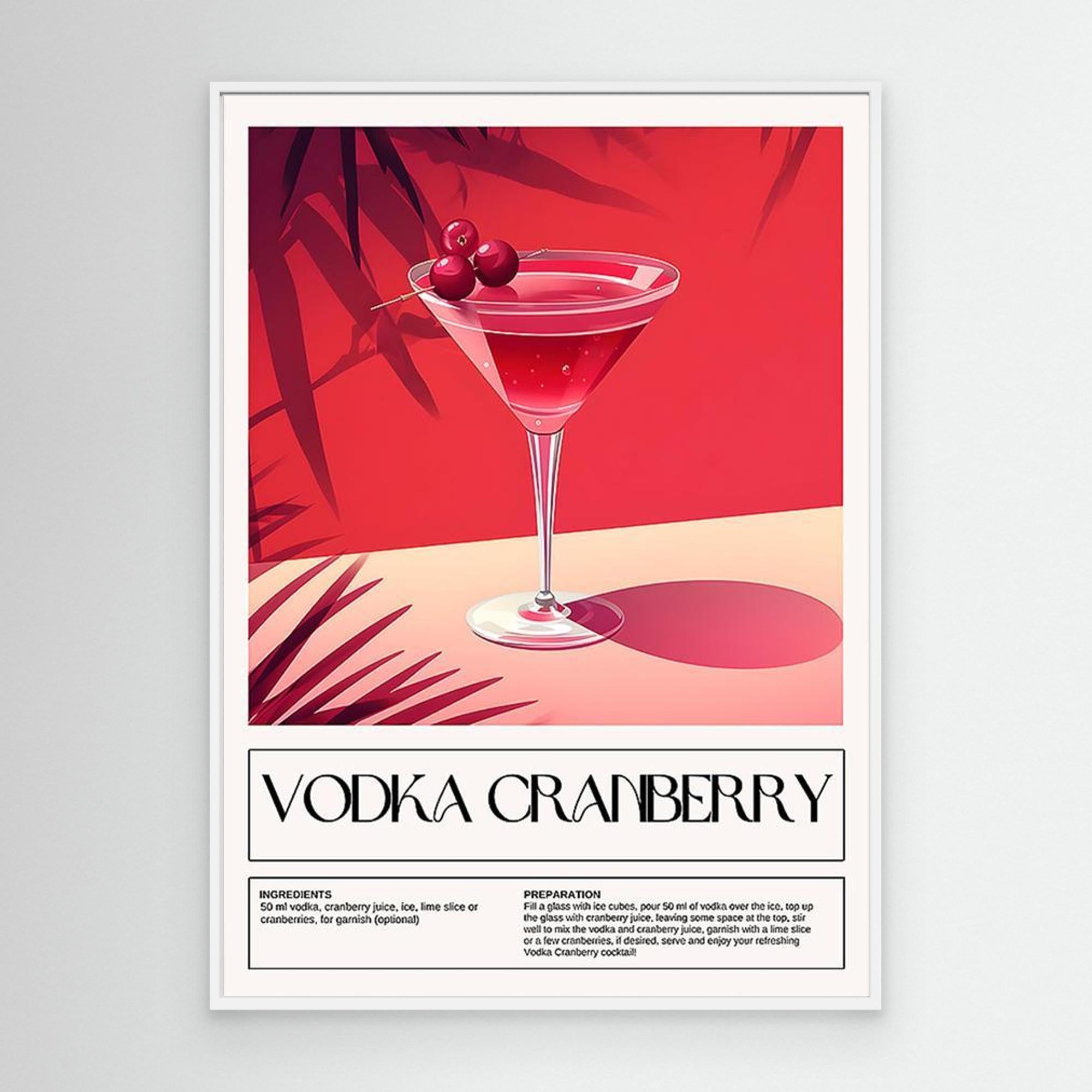 Vodka Cranberry Cocktail Recipe Wall Art for Home Bar Decor