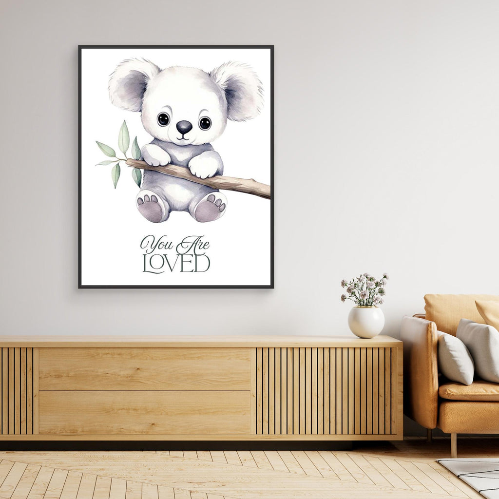 You Are Loved Koala Nursery Wall Art Canvas Decor - Framed Pop Art