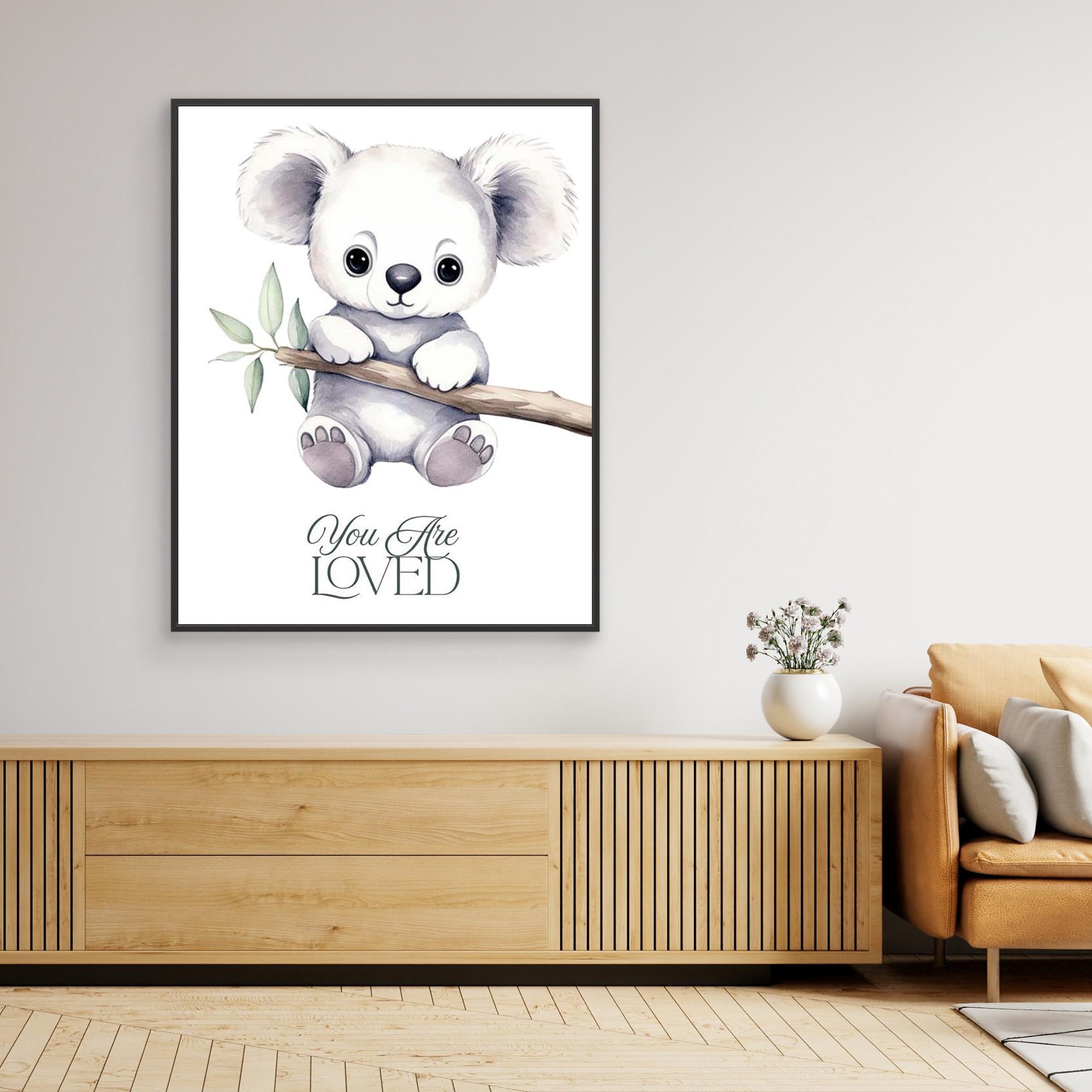 You Are Loved Koala Nursery Wall Art Canvas Decor - Framed Pop Art