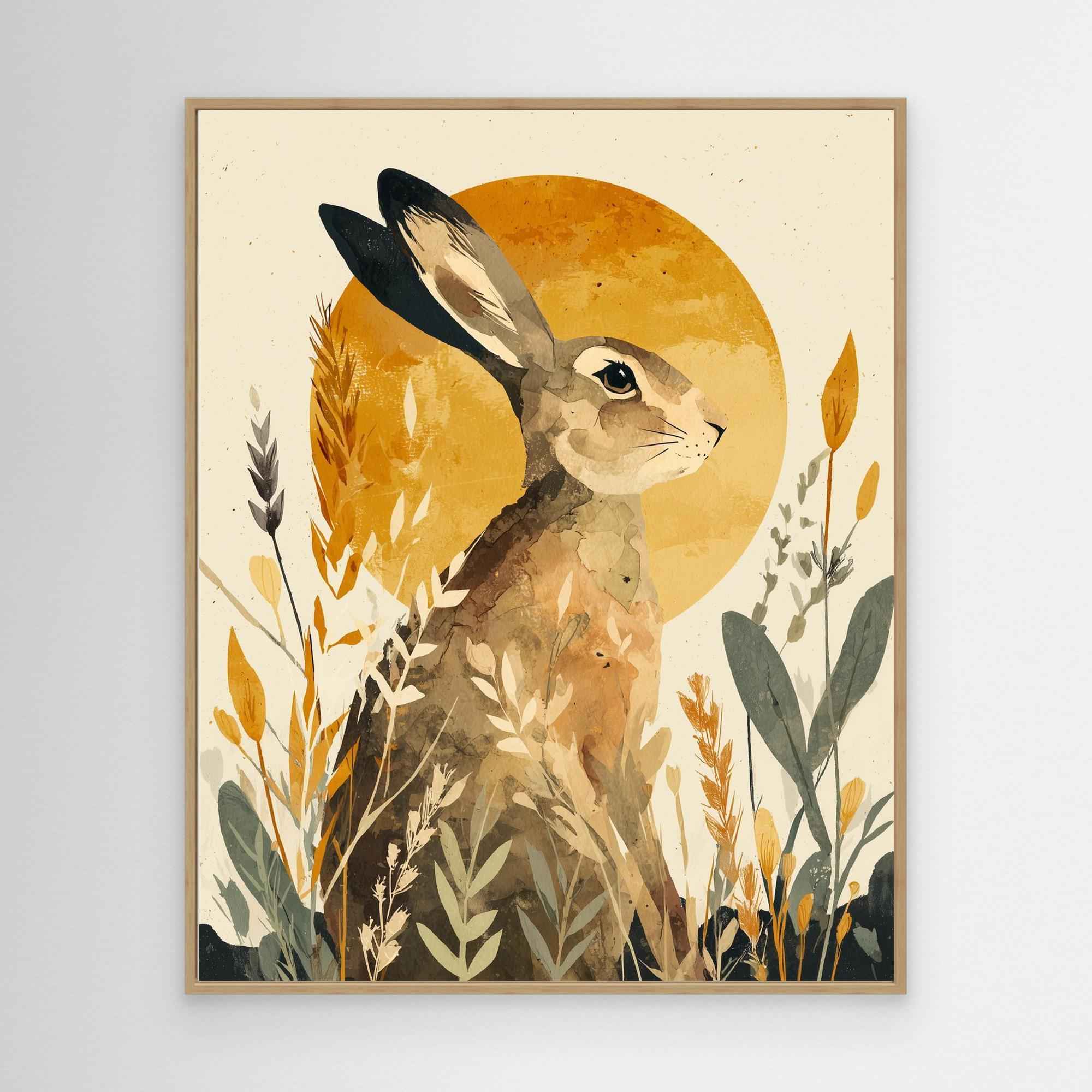 Watercolor Hare Sun Meadow Canvas Print | Nursery - Framed Pop Art