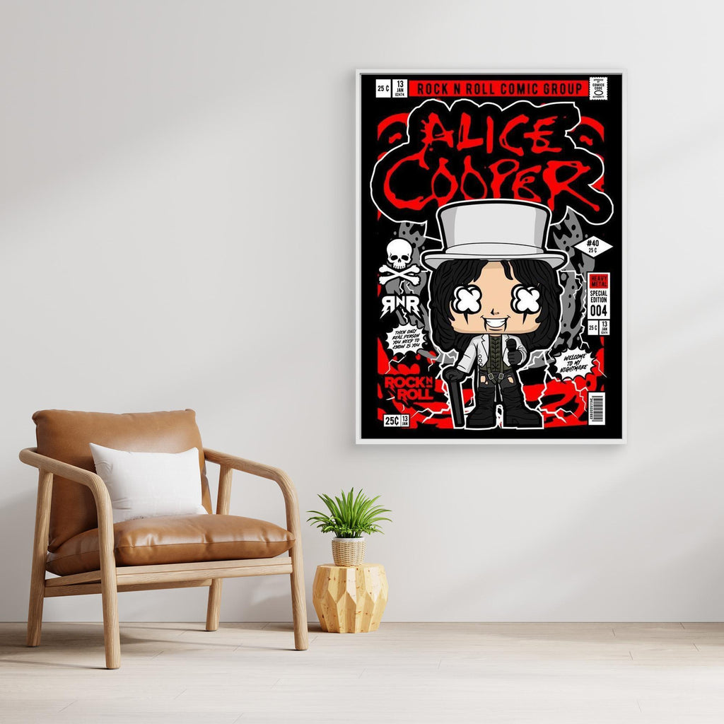 Alice Cooper Rock N Roll Comic Style Framed Canvas Art