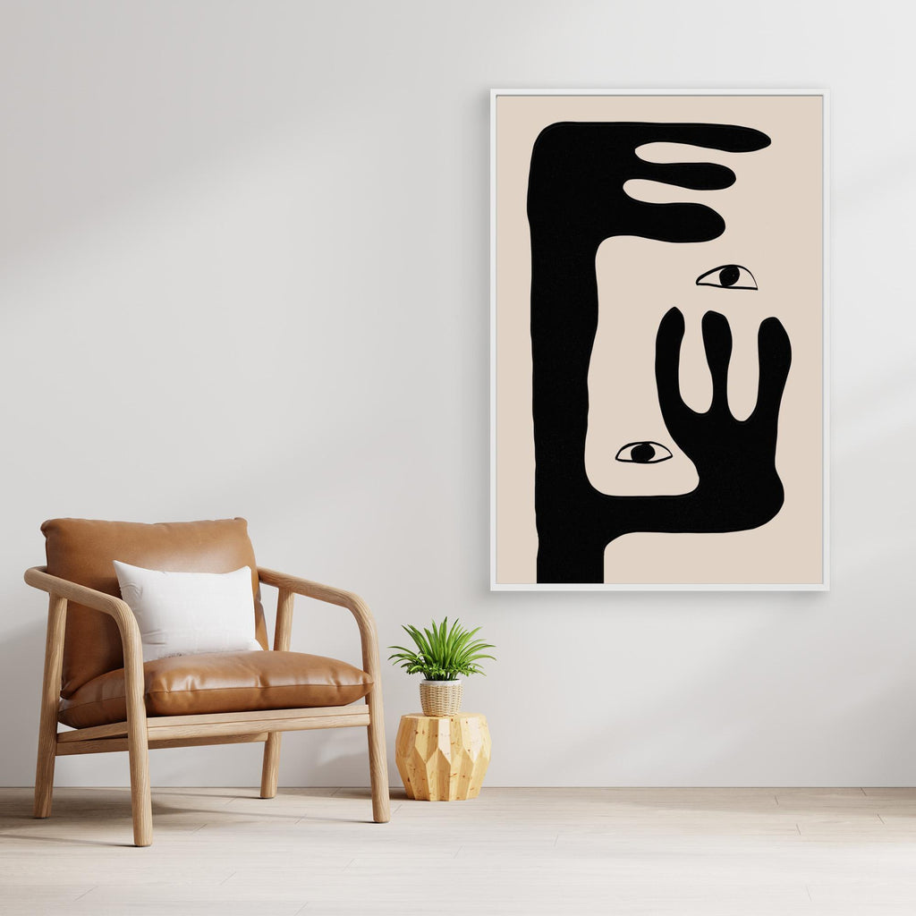 Abstract Face Hallway Wall Art – Minimalist Framed Canvas - Framed Pop Art
