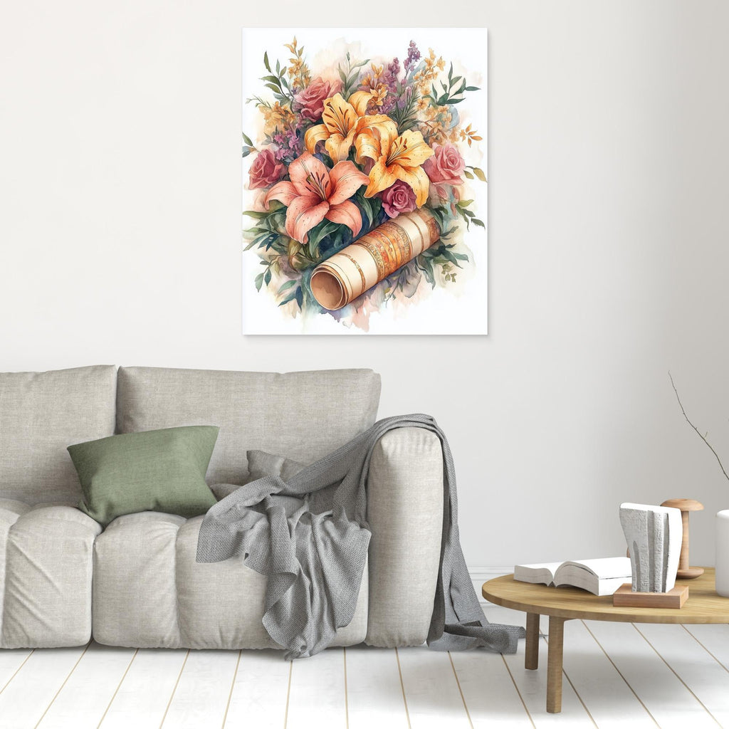 Vintage Lily & Rose Watercolour Floral Wall Art Print - Framed Pop Art