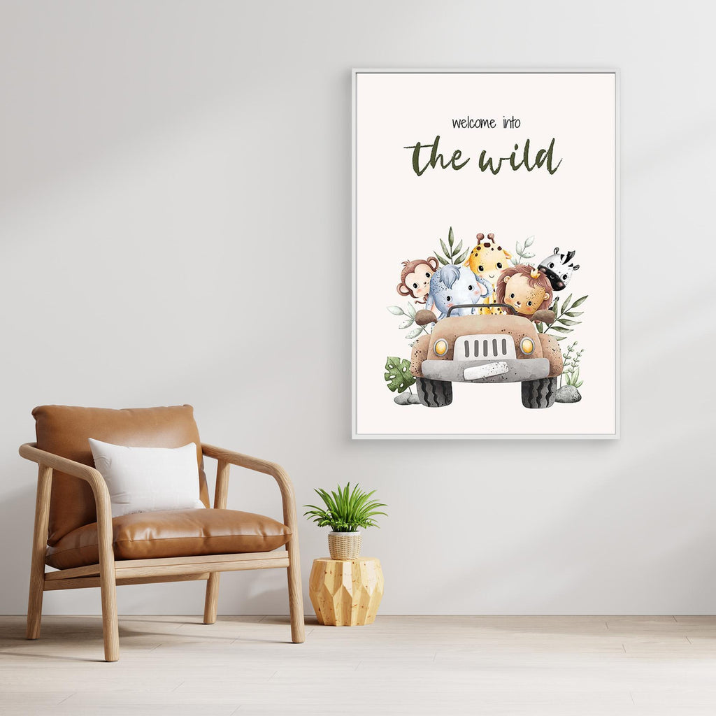 Welcome to the Wild Safari Nursery Wall Art Canvas - Framed Pop Art