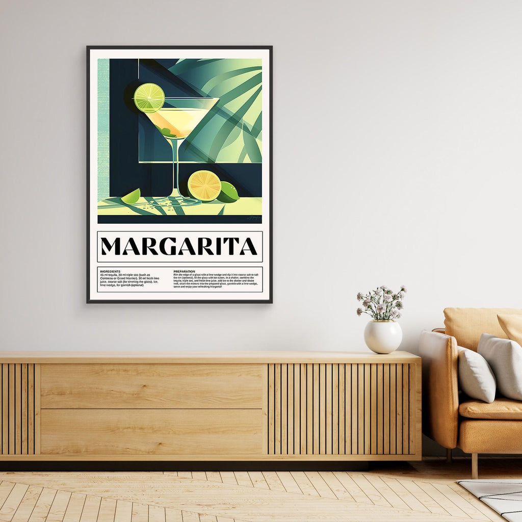 Margarita Cocktail Recipe Wall Art for Home Bar Decor