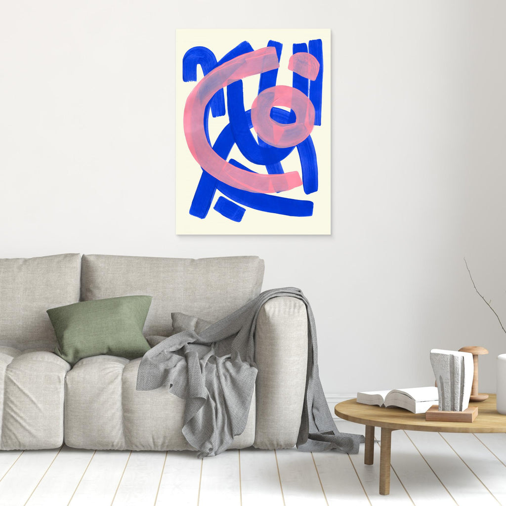 Blue & Pink Abstract Art | Modern Playful Nursery Wall Art - Framed Pop Art