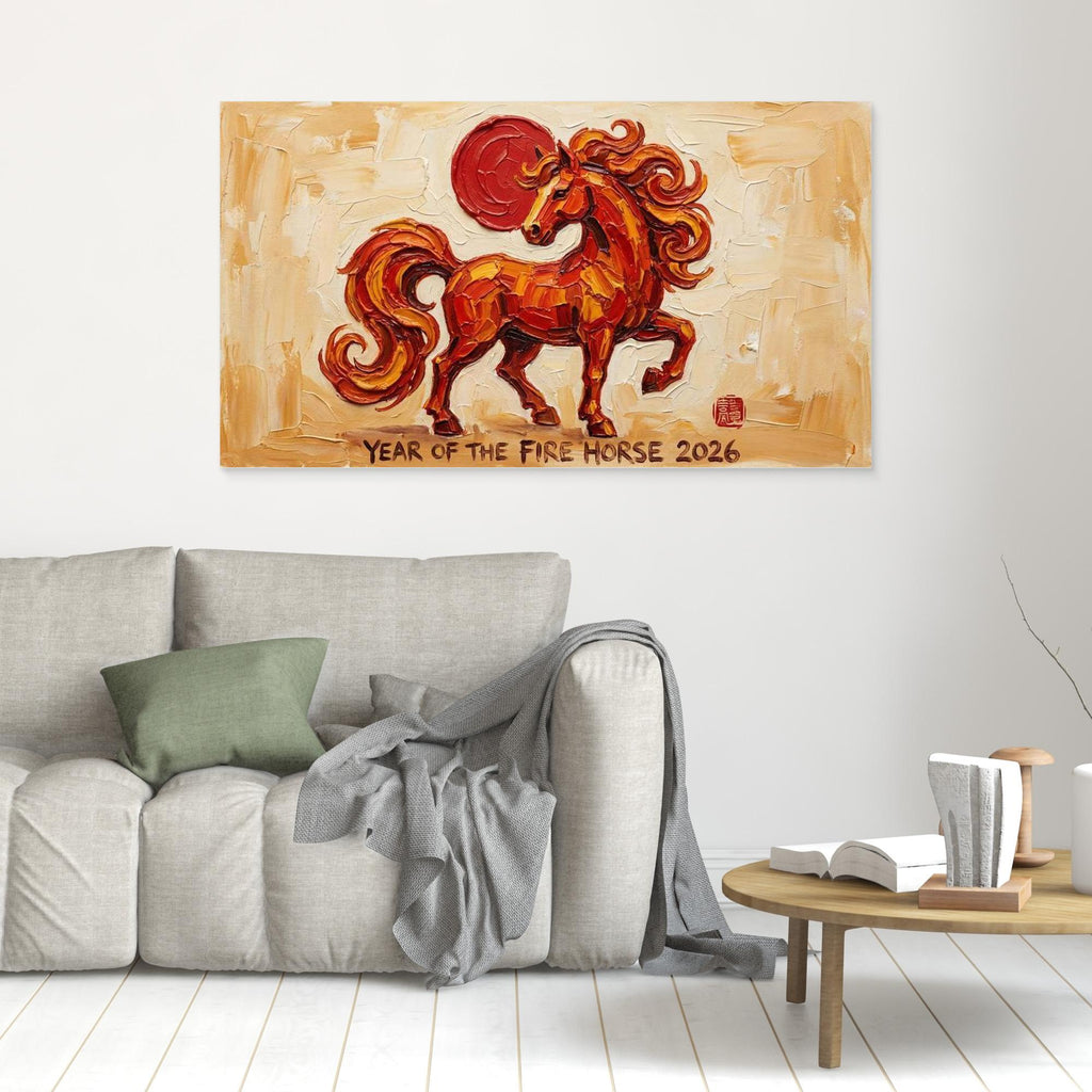 Year of the Fire Horse 2026 Canvas for Living Room - Framed Pop Art