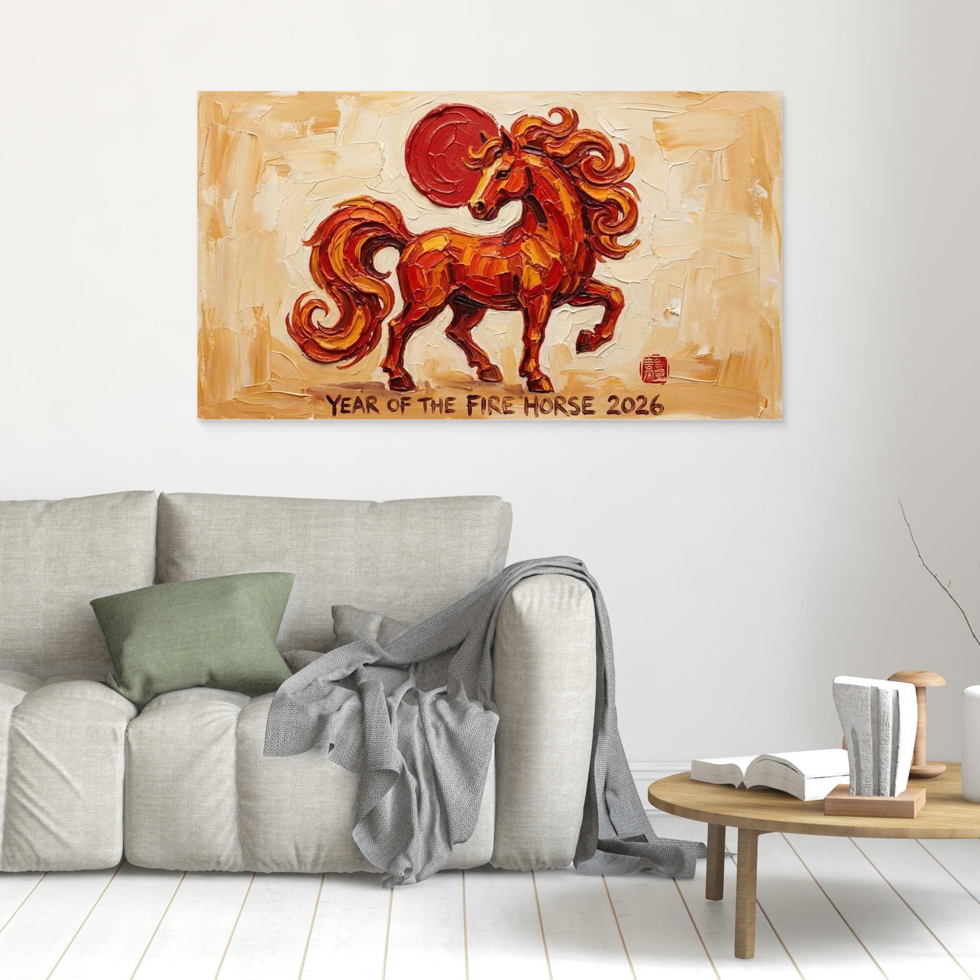 Year of the Fire Horse 2026 Canvas for Living Room - Framed Pop Art