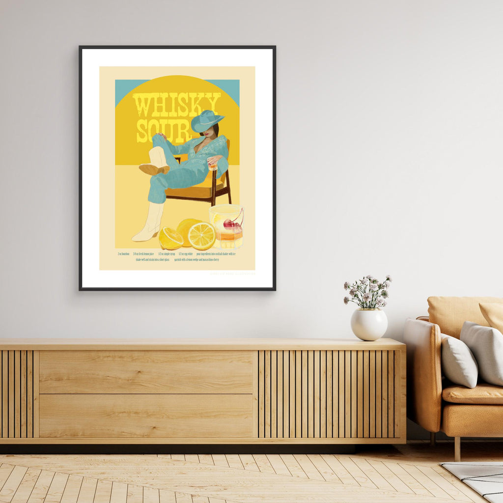 Teal Whisky Sour Cocktail Art | Retro Bar & Kitchen Decor - Framed Pop Art
