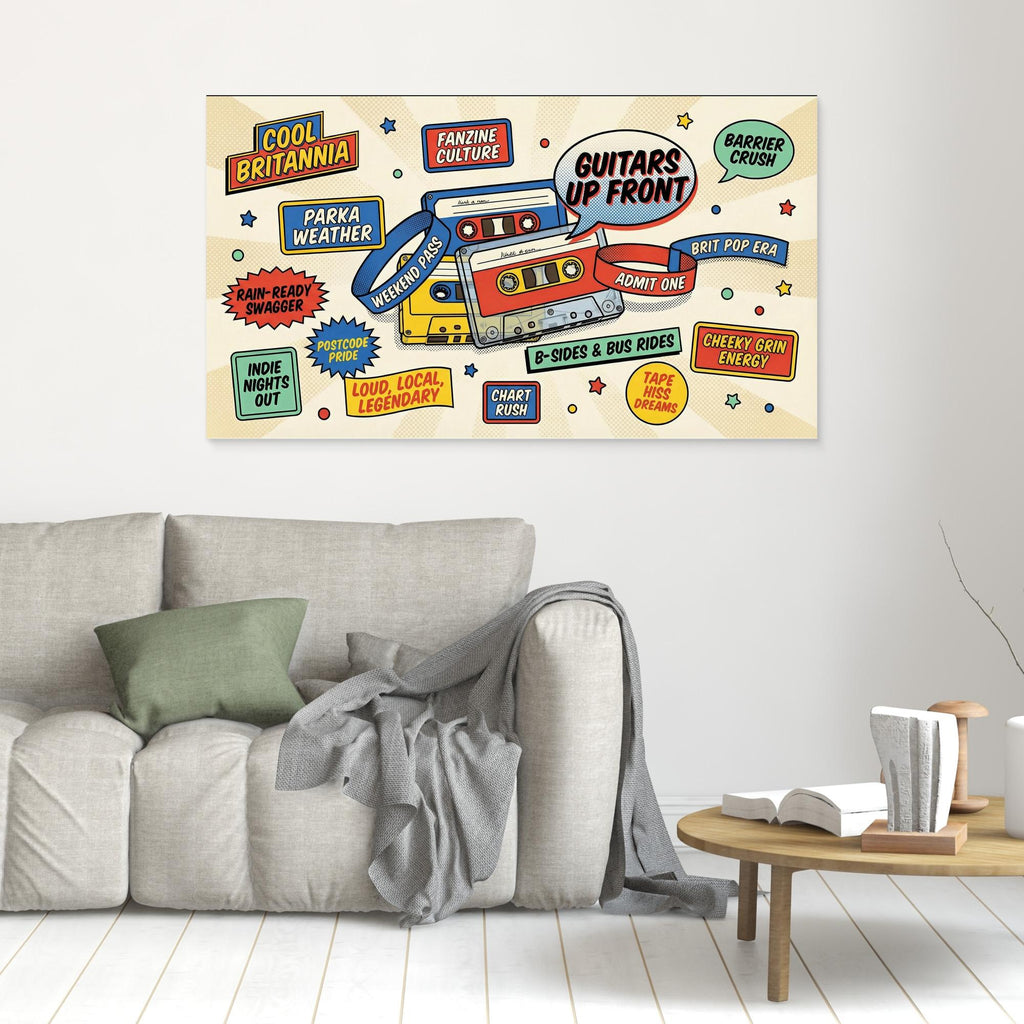 Britpop Cassette Wall Art – Cool Britannia Canvas - Framed Pop Art