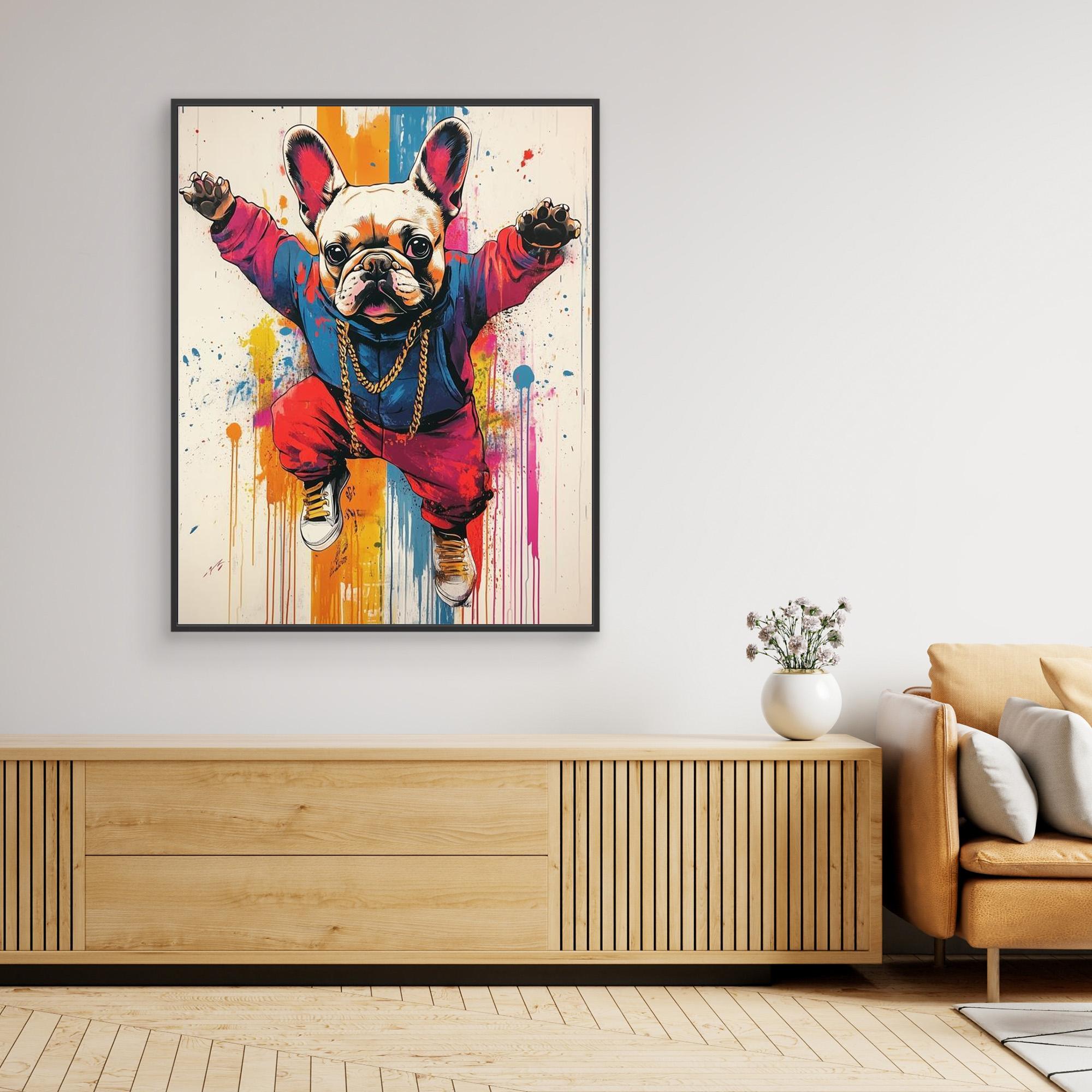 Teen Bedroom Pop Art French Bulldog Canvas Wall Print - Framed Pop Art