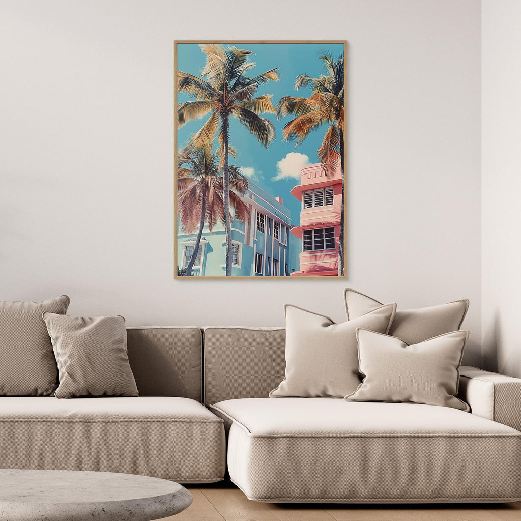 Miami Beach Wall Art Canvas for Coastal Living Room Decor - Framed Pop Art