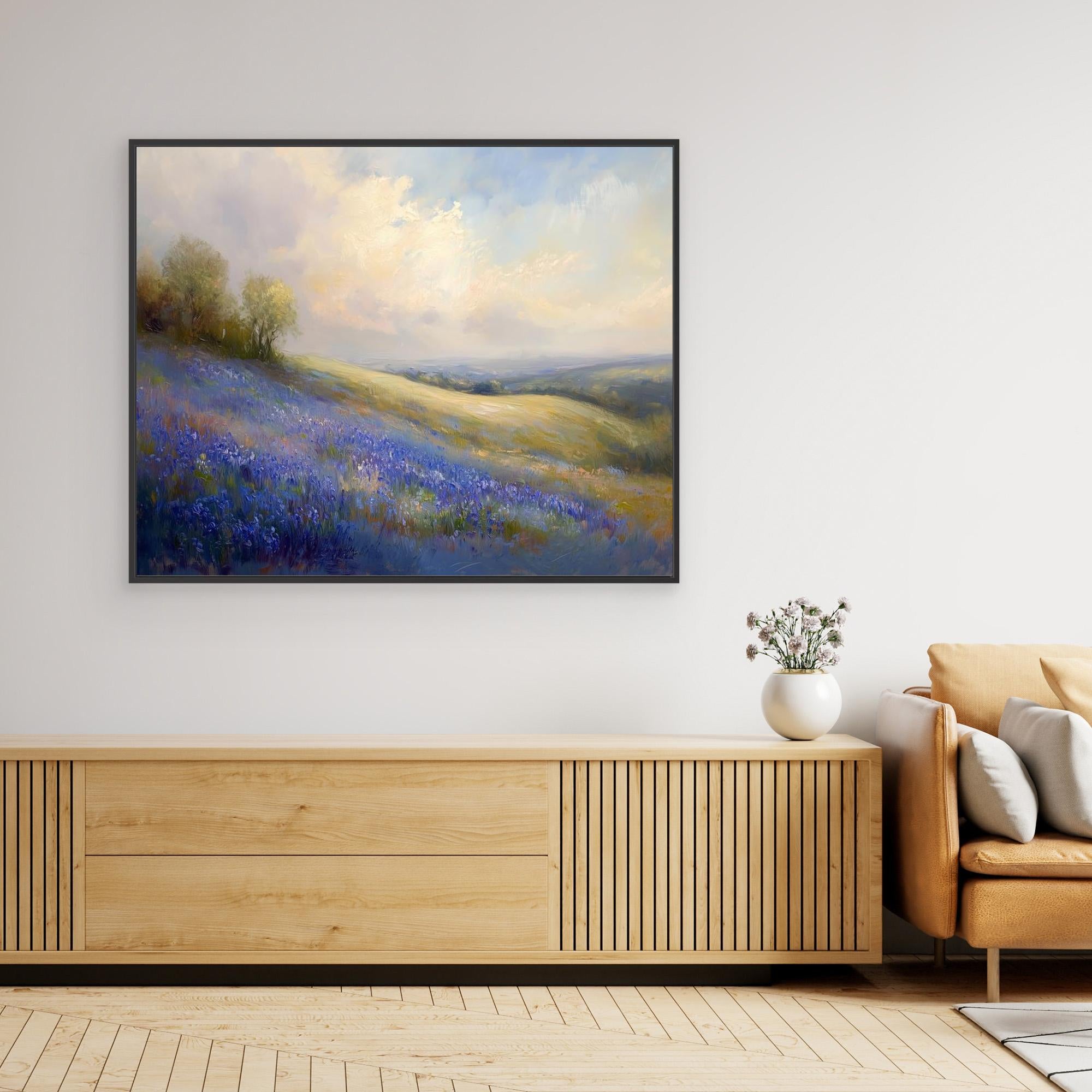 Bluebell Meadow Landscape Canvas Wall Art for Bedroom