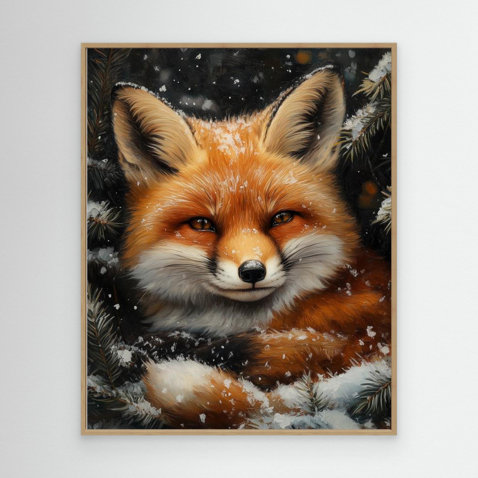 Snowy Red Fox Winter Woodland Art – Nursery & Kids Decor - Framed Pop Art