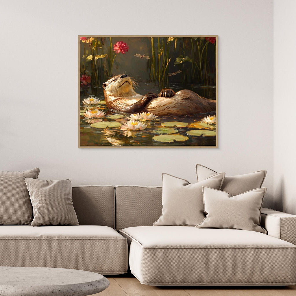 Otter Nursery Wall Art Canvas Print | Lily Pond Decor - Framed Pop Art