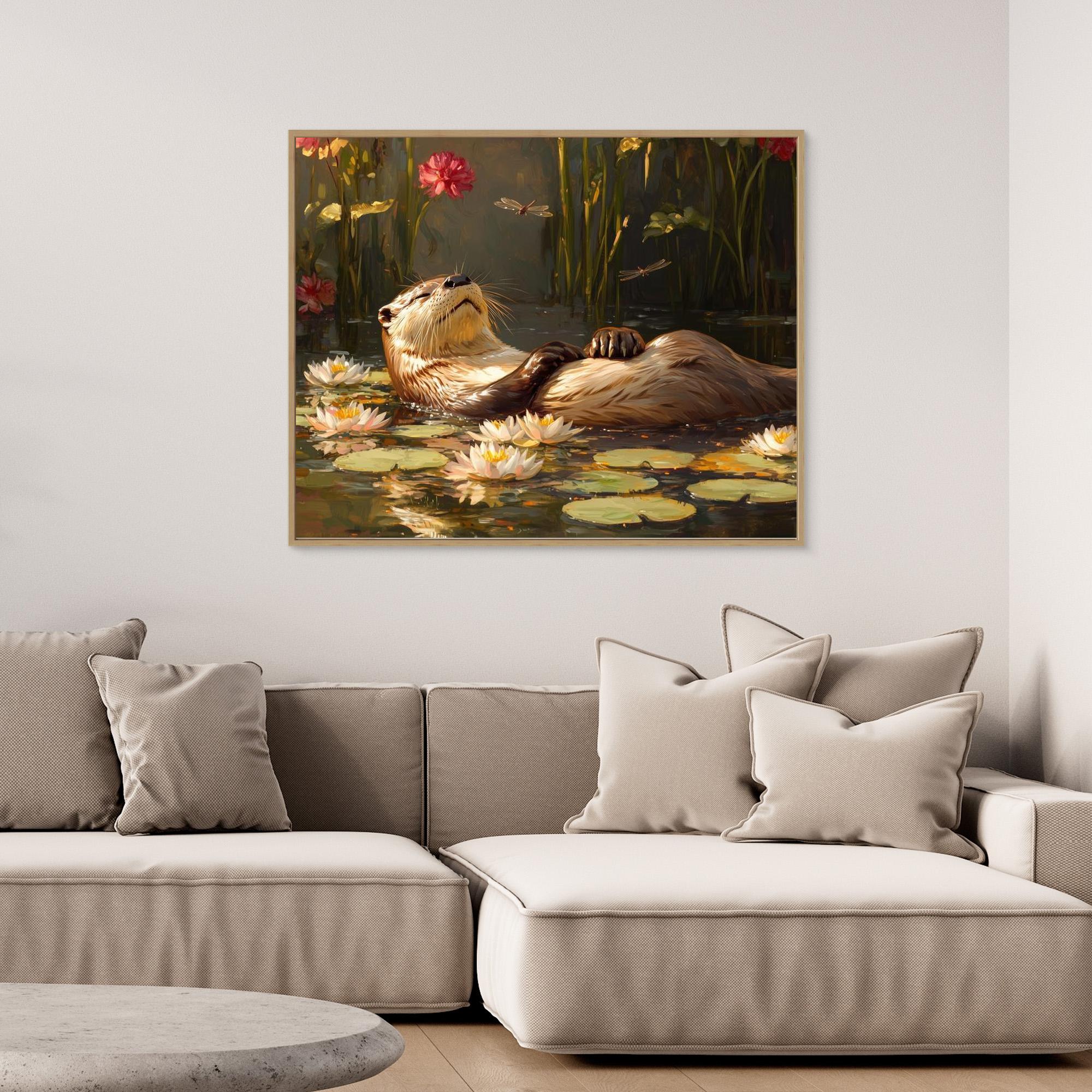 Otter Nursery Wall Art Canvas Print | Lily Pond Decor - Framed Pop Art