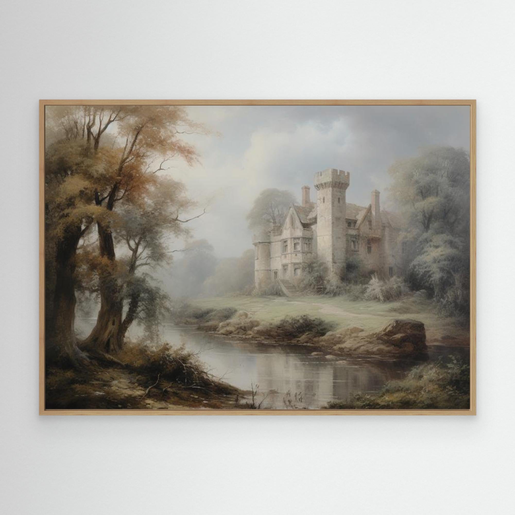 Vintage Castle Oil Painting | Traditional Hallway Wall Art - Framed Pop Art
