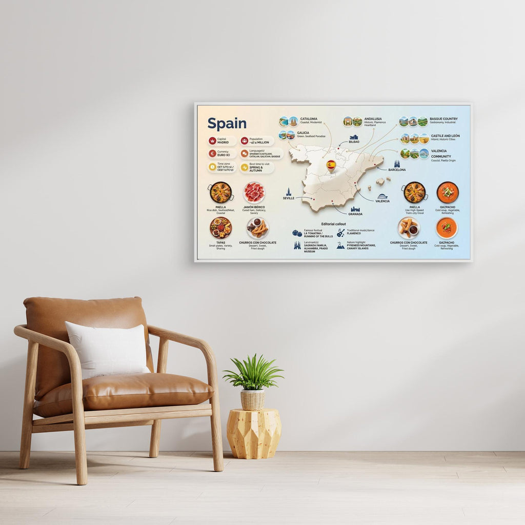 Spain Travel Map Print – Modern Home Office Wall Art