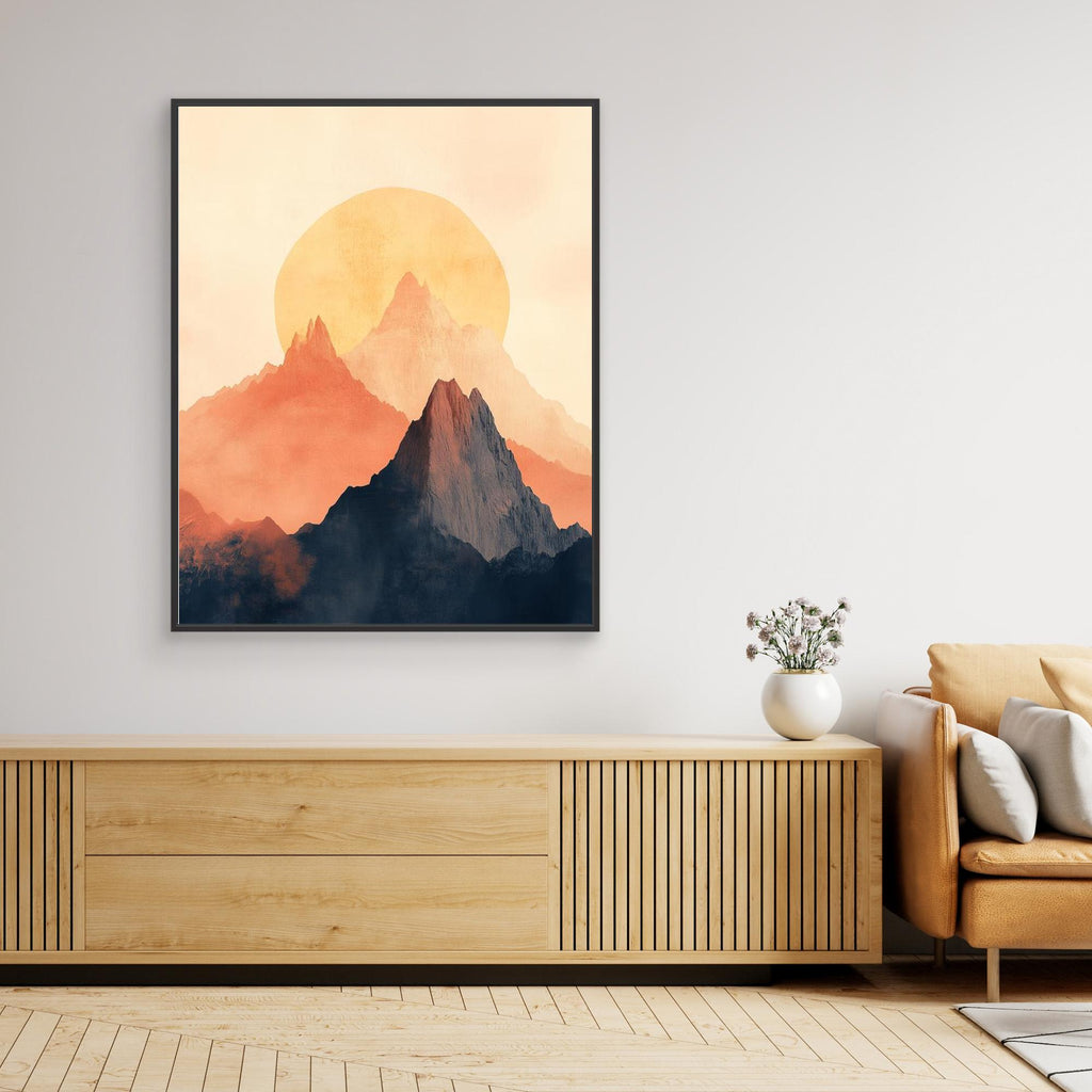 Abstract Sun & Mountain Peaks Canvas Wall Art
