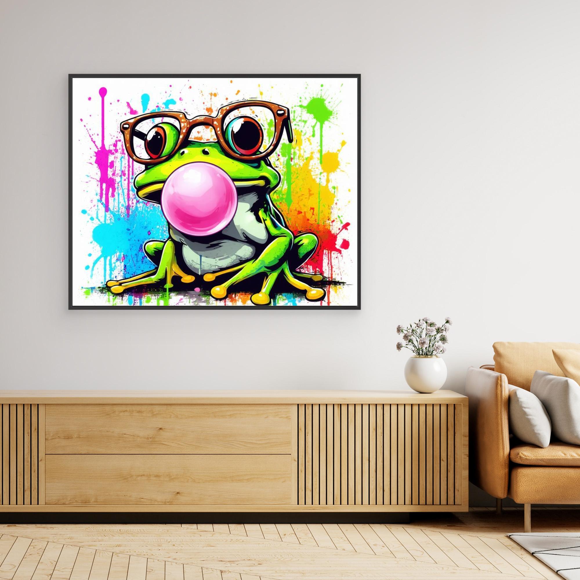 Colorful Frog Wall Art - Nerdy Frog with Glasses Canvas - Framed Pop Art