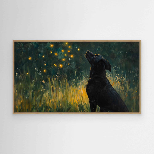 Black Labrador & Fireflies Art | Dreamy Nursery Wall Decor