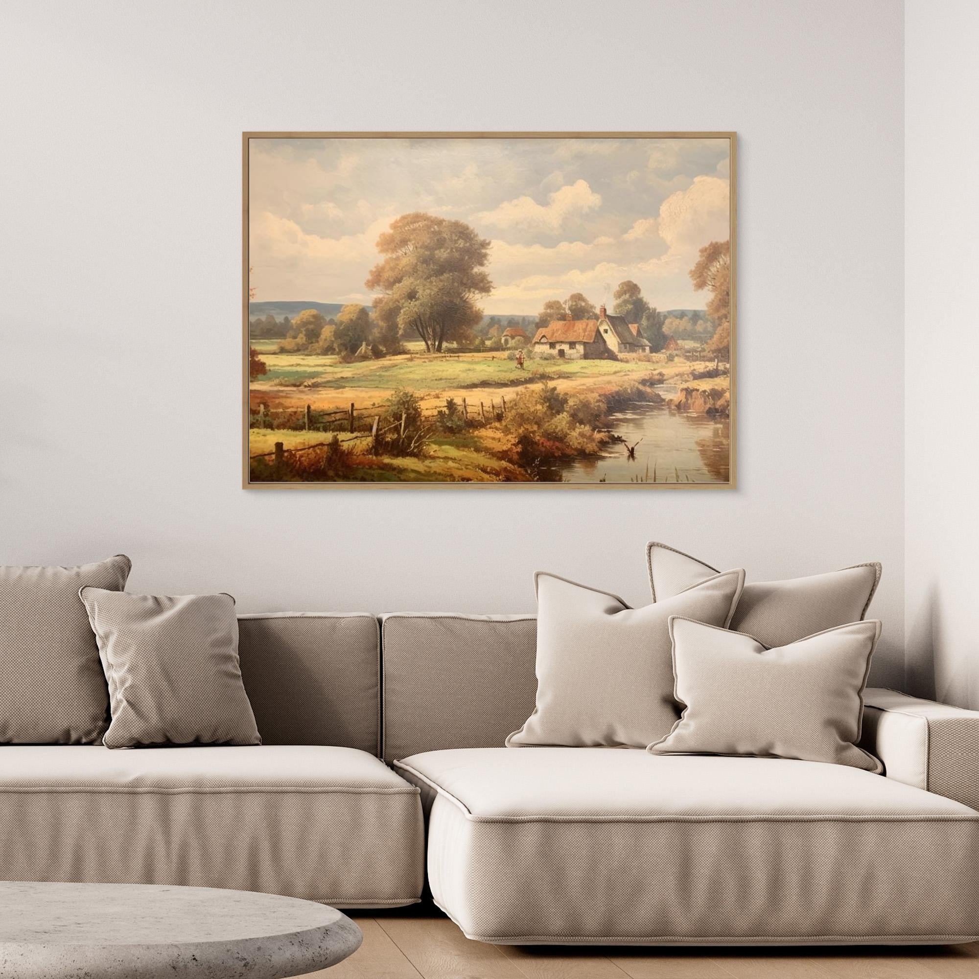 Vintage English Cottage Oil Painting | Rustic Hallway Wall Art - Framed Pop Art