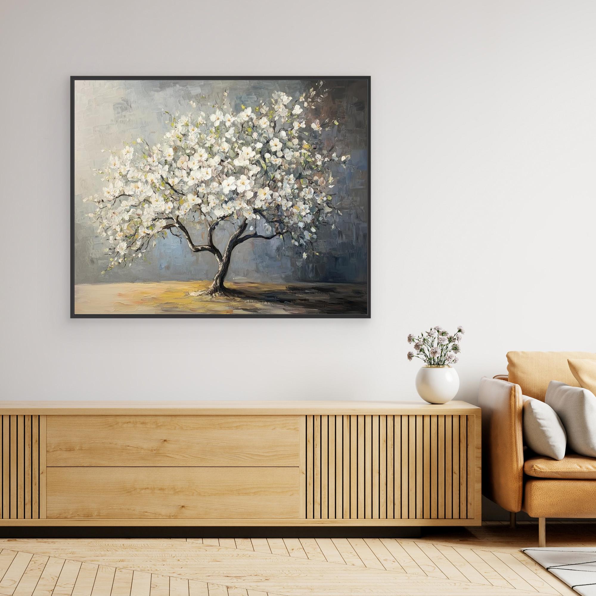 White Blossom Tree Canvas Art | Framed Floral Wall Decor