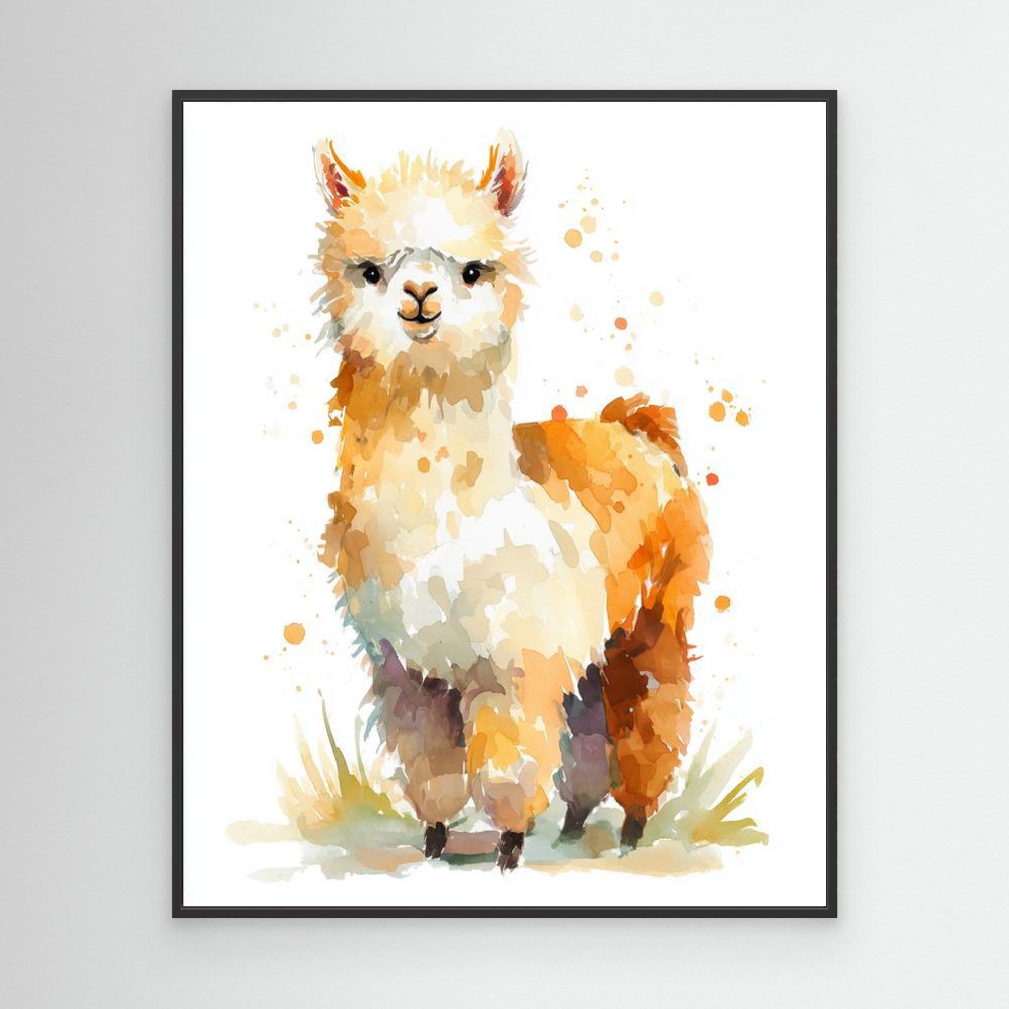 Cute Alpaca Watercolour Art | Scandi Nursery Decor - Framed Pop Art