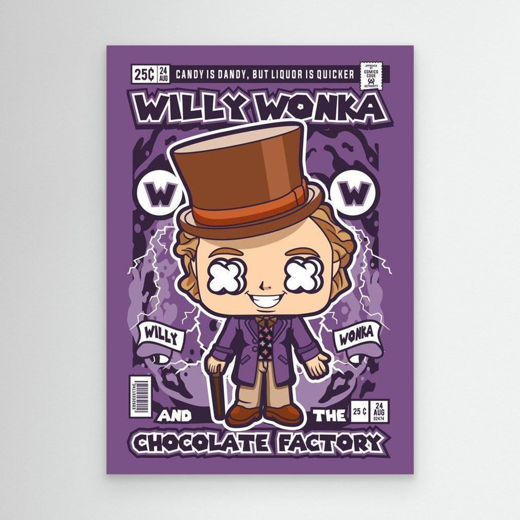 Willy Wonka Comic Pop Art Print - Retro Movie Room Decor - Framed Pop Art