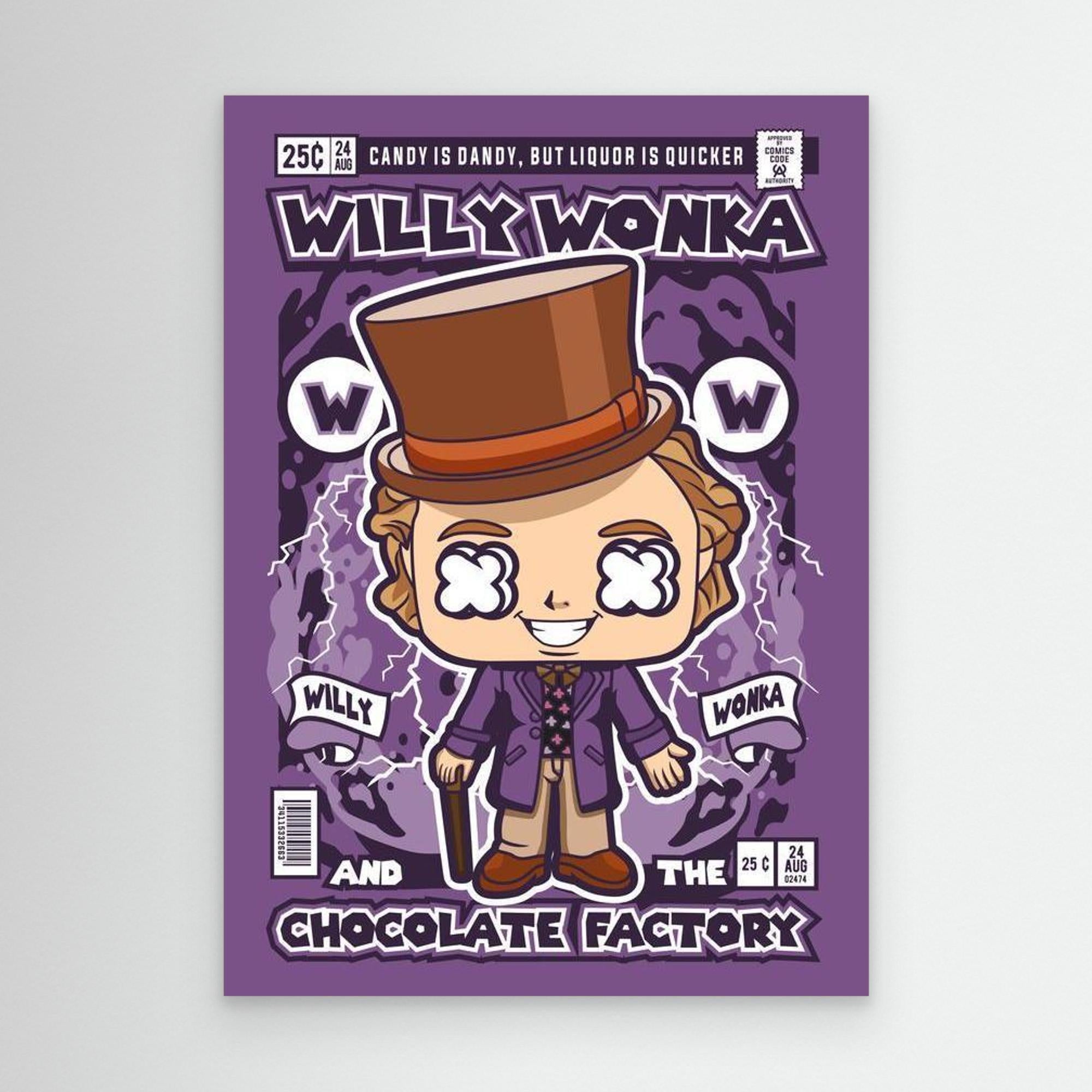 Willy Wonka Comic Pop Art Print - Retro Movie Room Decor - Framed Pop Art